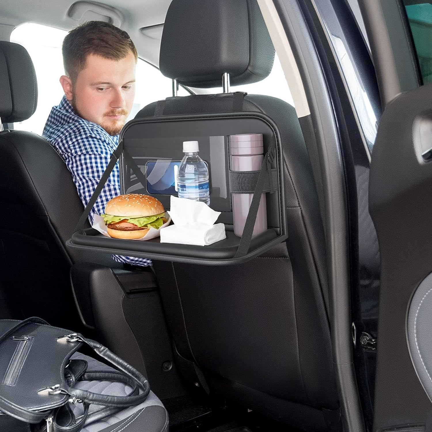 Tray for Car Seat - Folding Laptop Holder Rear Storage,Table for Car Seat - for Long Ride Toddler Airplane Camping Snack Time Eating Office Work Passenger