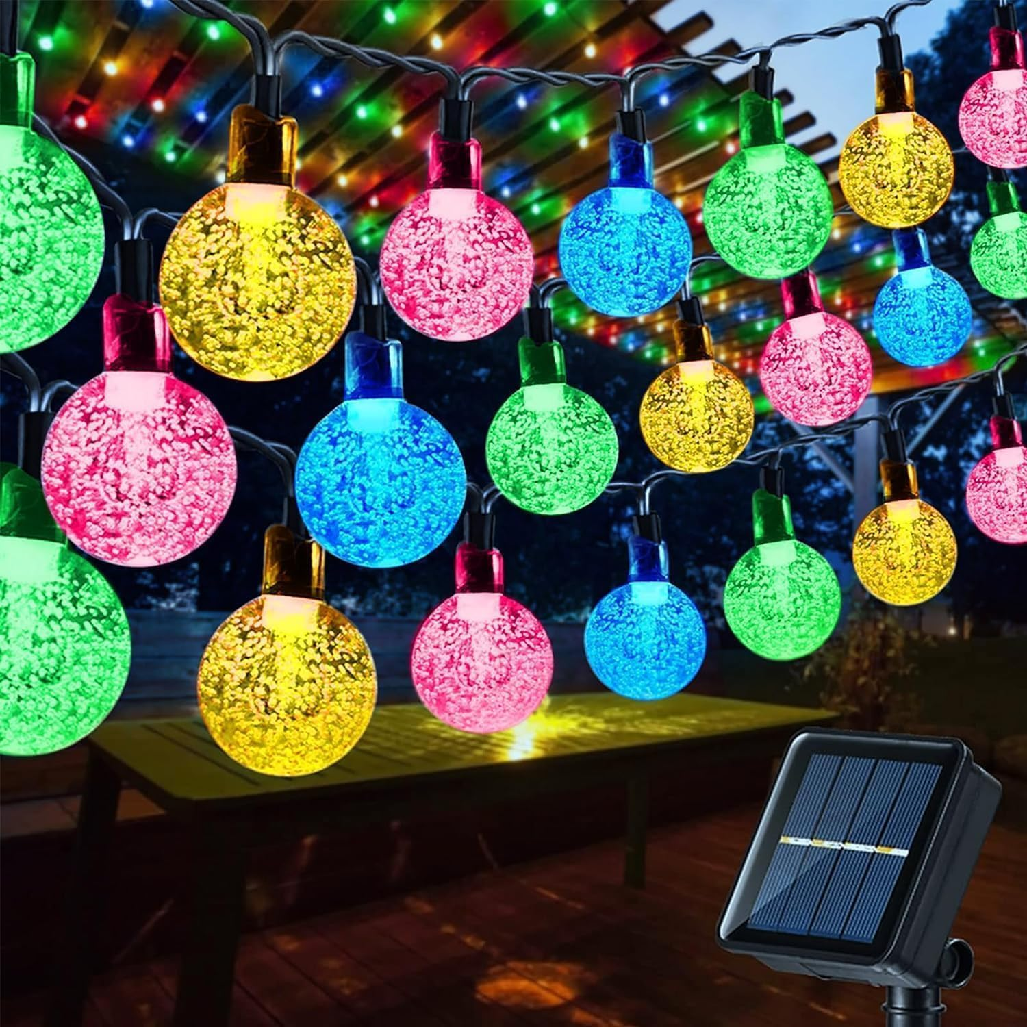 Suyoo Solar String Lights for Outside,12M 100 LED Crystal Globe Lights, Solar String Lights Outdoor Waterproof for Garden Tree Christmas Decorations (Multi-Color) image number 7
