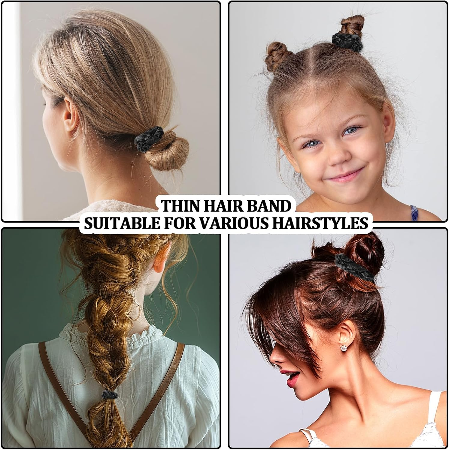 Xinjoduz 6 PCS Silk Hair Ties, Black Soft Silk Scrunchies for Hair Ties No Damage No Crease Skinny Elastic Women Girls Satin Scrunchies for Curly Thin Fine Hair Elastics Ponytail Holder image number 6