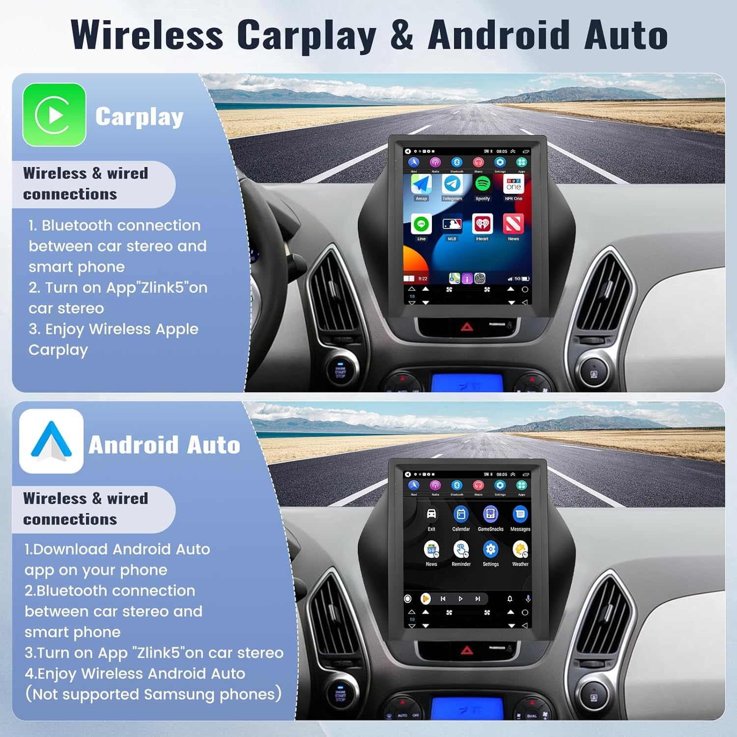 SIXWIN Android Car Stereo for Hyundai IX35 2010-2015 9.7 Inch Touch Screen Car Radio with Wireless Carplay Android Auto 2G+64G GPS Navigation Bluetooth FM Wifi Hifi Backup Camera MIC image number 1