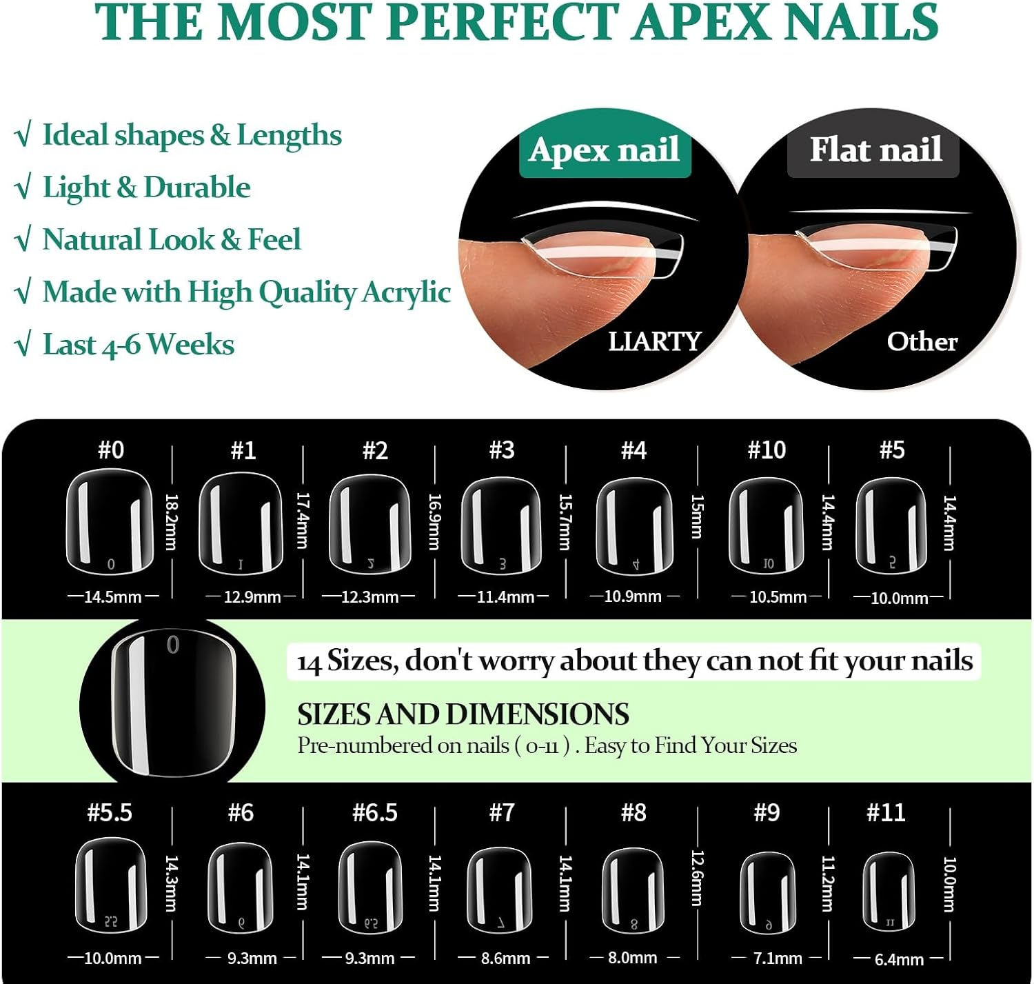 14 Size Short French Natural False Nail Tip Fake Nails Art Acrylic Manicure Set, Full Cover False Nails Press on Nails Set, DIY Artificial Nail Tips for Nail Art Set image number 6