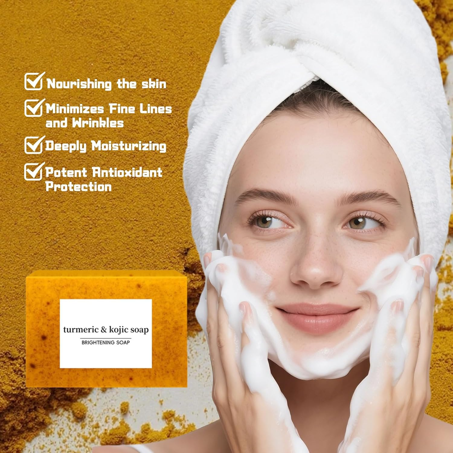 2Pcs Lemon Turmeric and Kojic Acid Soap Bar, 100G, Turmeric Soap Bath Cleansing Soap, Natural Ingredients Containing Lemon and Vitamin E, Brightening and Restoring Skin Vitality image number 5