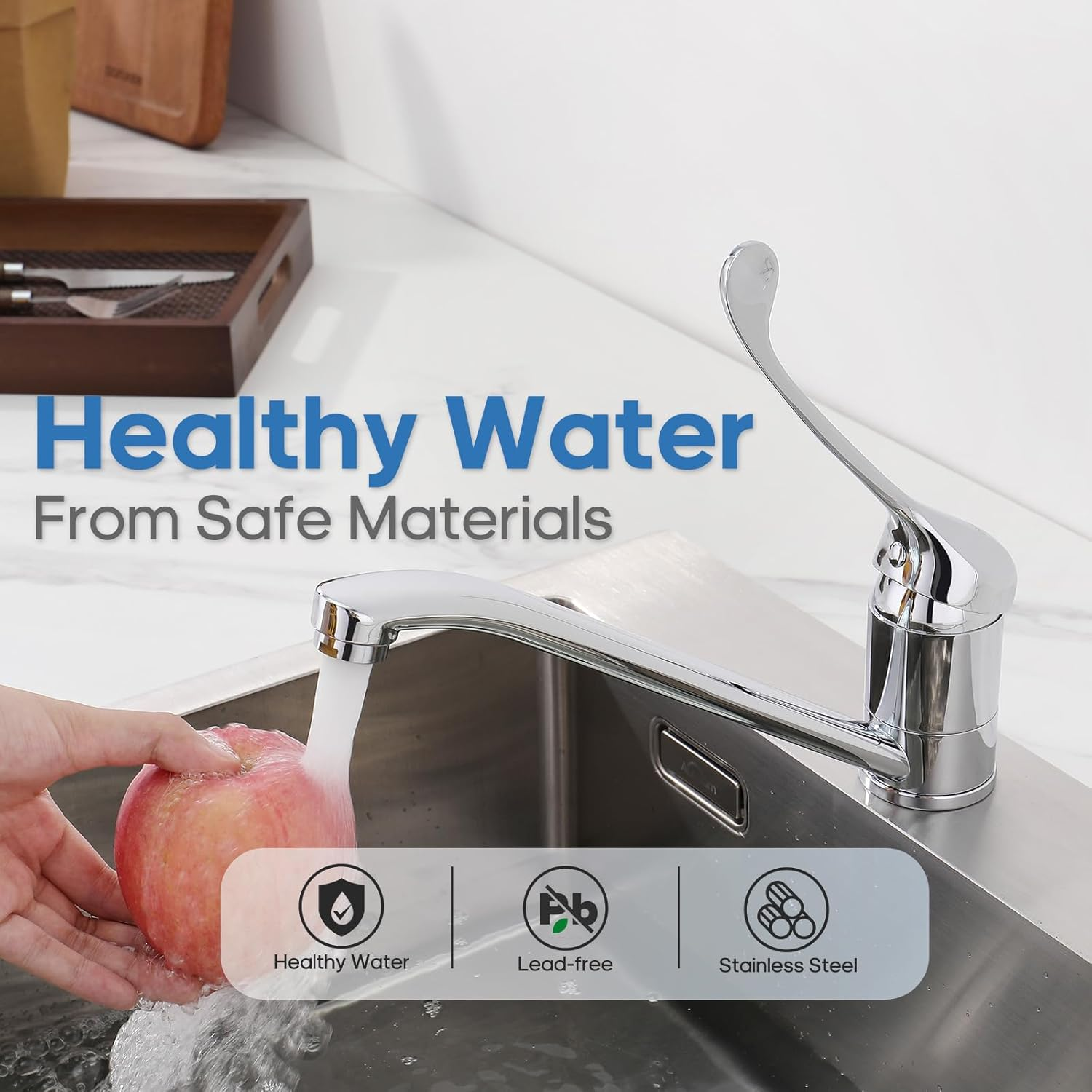 Decaura Kitchen Mixer Tap with Extra Long Handle, Lead-Free 360&deg; Swivel Spout Laundry Sink Tap, Designed for Seniors and Easy Accessibility (Chrome) image number 4