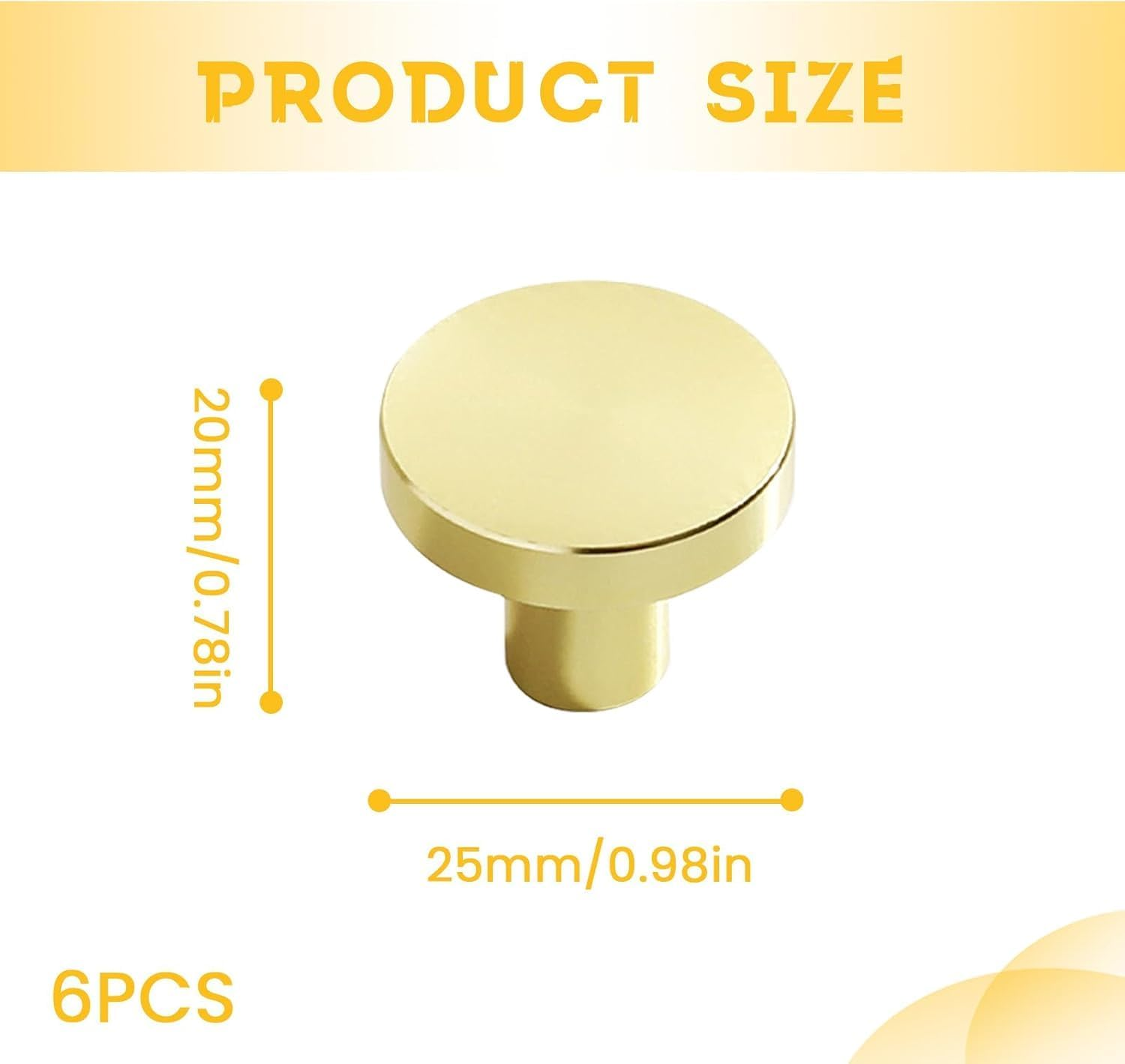 6 Pcs Gold Cabinet Knobs, round Kitchen Cabinet Pulls, Furniture Door Hardware Handles for Chest of Drawers Cupboard Dresser Wardrobe Closet, Brushed Copper Cabinet Hardware, Gold Handles image number 3