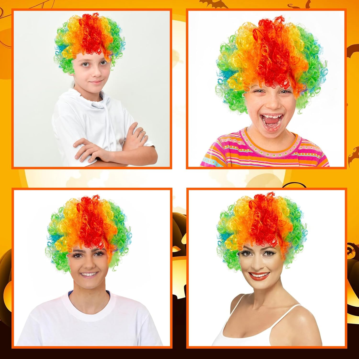 AGDGV 2 Pack Rainbow Afro Clown Wigs for Adults & Kids, 70'S 80'S Disco Curly Synthetic Hair Wig, Halloween Costume Party Cosplay Christmas Wig (Colorful & Fluffy) image number 5