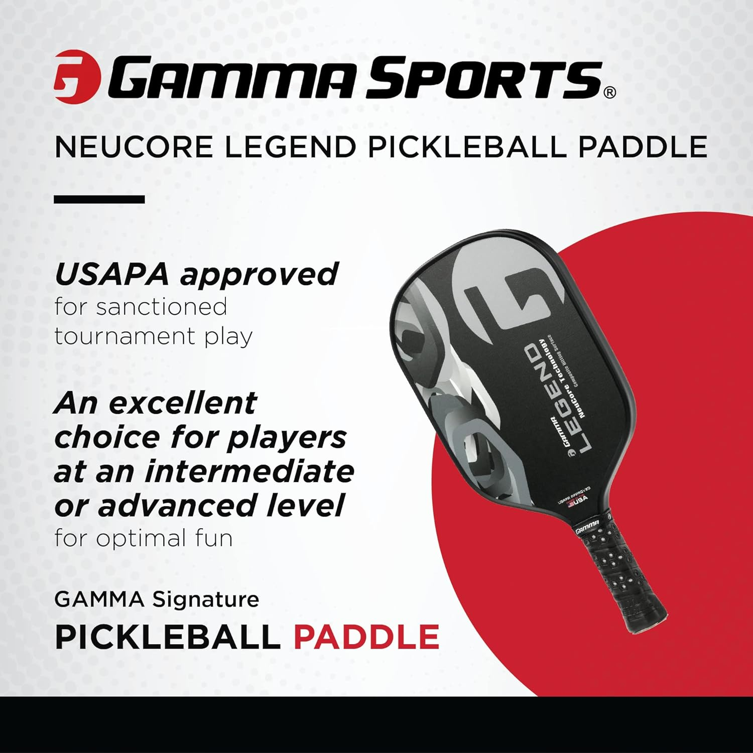 Gamma Sports Neucore Poly Core Pickleball Paddle - Compass, Shard, Legend, Unisex-Adult, Pickleball Paddle, Legend, Black image number 4