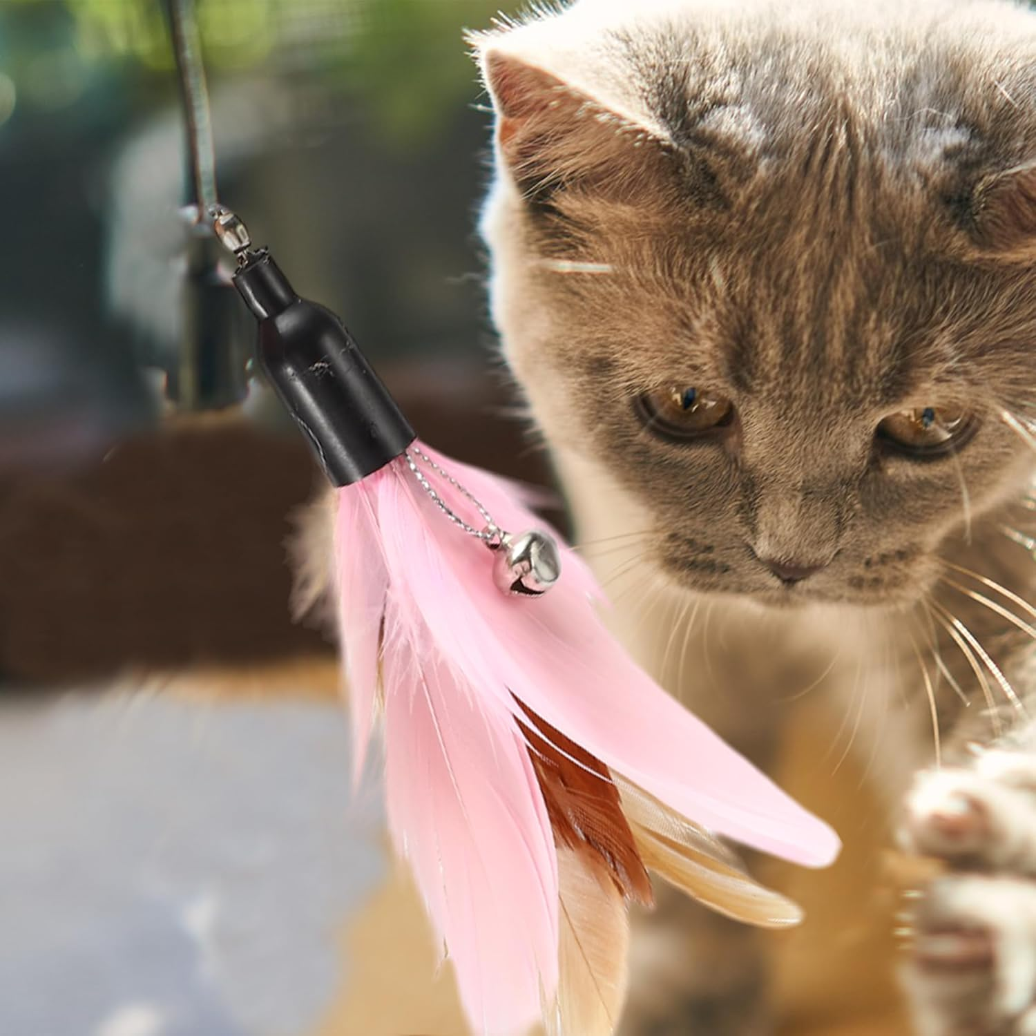 CAPASTEC Pack of 2 Feather Cat Wand Replacement for Pet Interactive, Pink/Brown image number 2