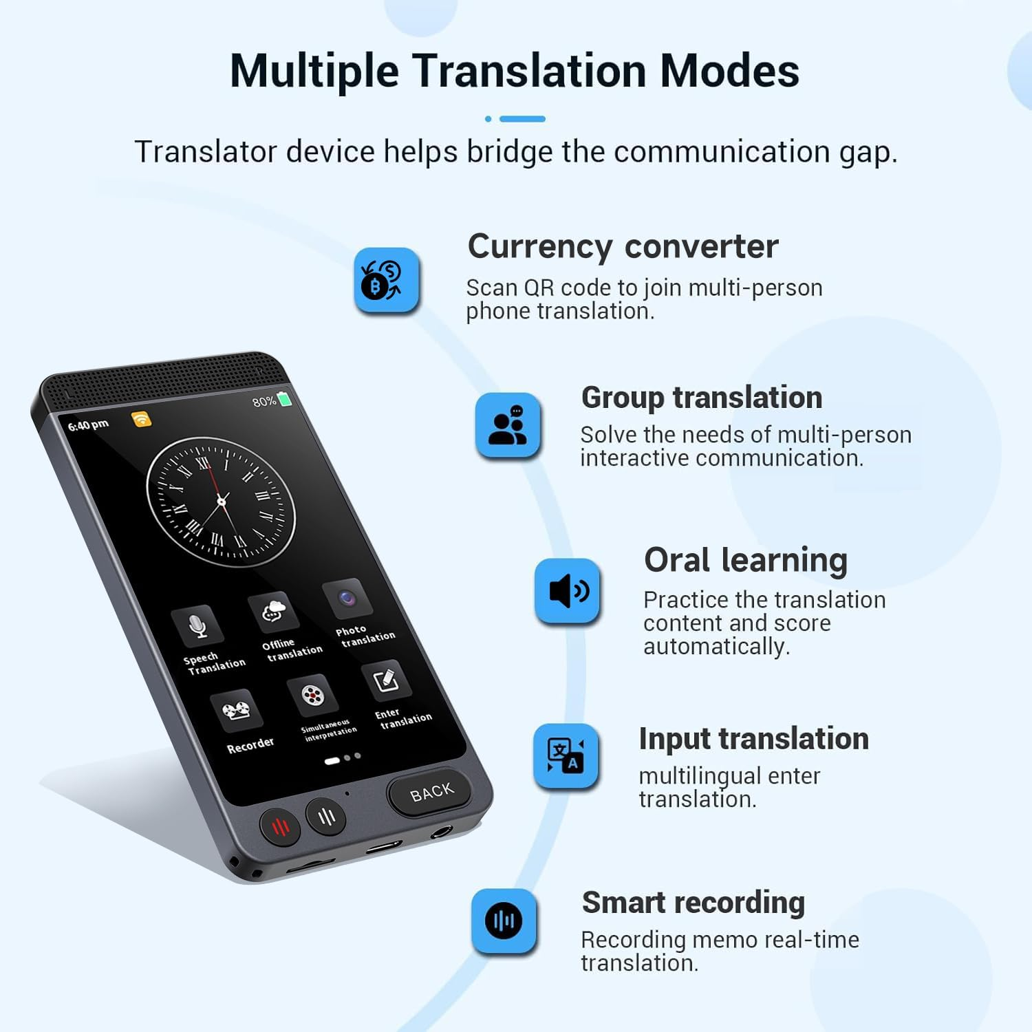 Language Translator Device, Two Way Real-Time Voice/Photo Translator with 142 Languages, Portable Online/Offline Instant Translation for Business Learning Travel, 4.0 Inch HD Touch Screen image number 3