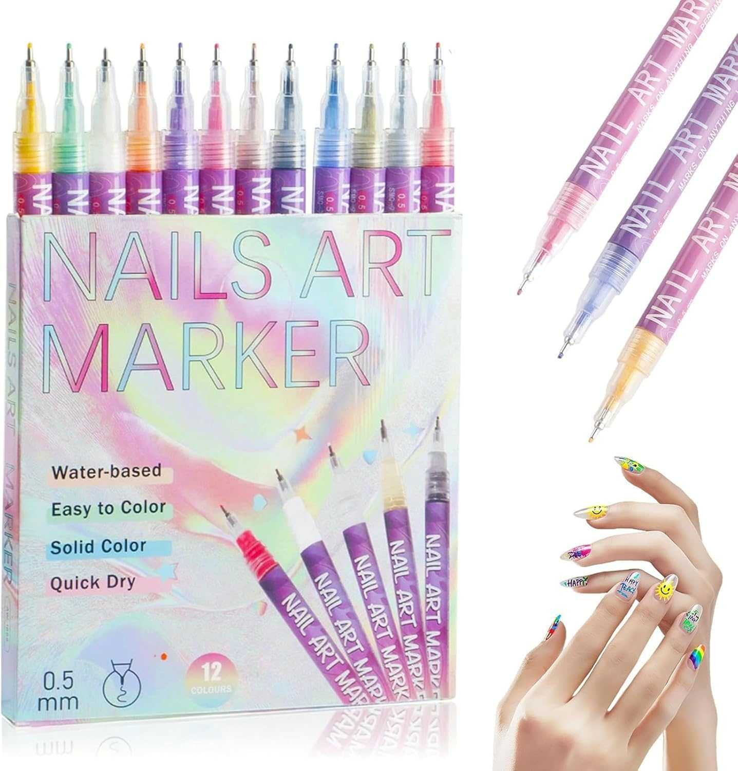 12 Colors Nail Art Pens Set, 3D Quick-Dry 0.5MM Nail Polish Pens, 2025 DIY Nail Art Marker Graffiti Dotting Pen for Nails Art Design Manicure Nail DIY Decoration image number 6