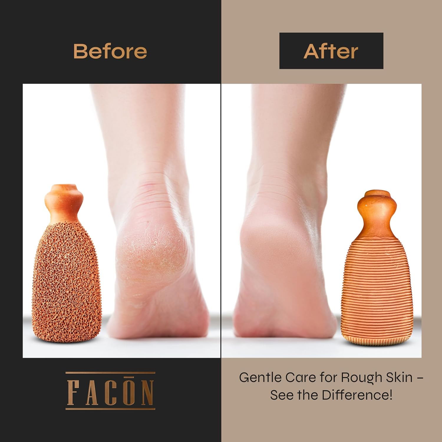 Fac&oacute;n Pumice Stone for Feet Callus Remover - Terra-Cotta Foot Scrubber with 2 Sides, 100% Pure Natural Foot Pumice Stone, Pedicure Pumice Stone Scrubber, Foot Exfoliator, Removes Calluses & Dead Skin
