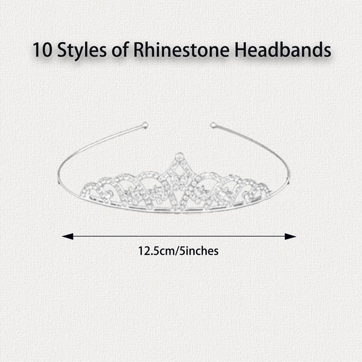 IAXSEE 10 Pcs Silver Metal Glitter Sparkly Rhinestone Crown Headbands Wedding Prom Birthday Party Princess Hair Tiaras Clasps Accessories for Brides Women Girls Teens image number 2