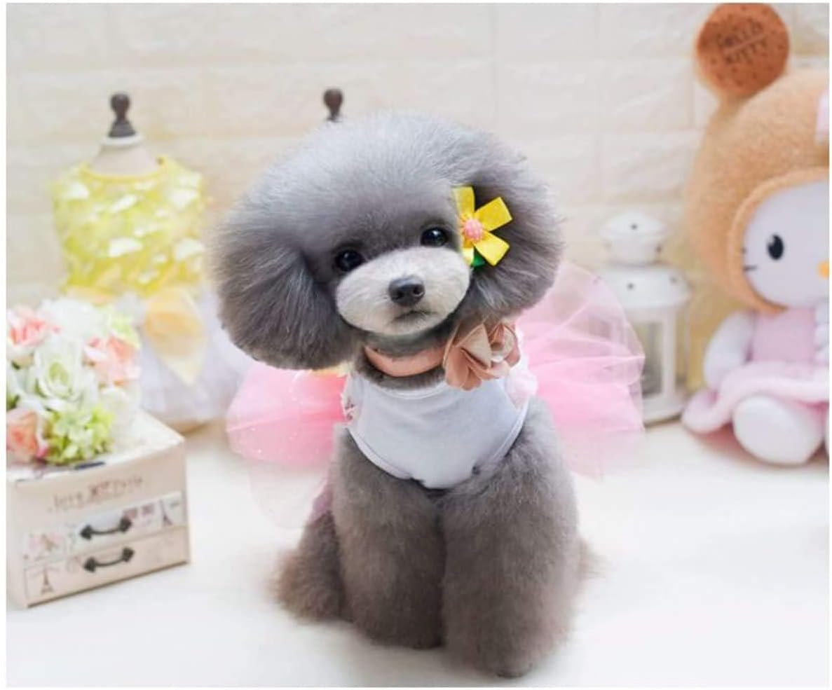 Rdc Pet Dog Dress Puppy Dog Princess Dresses,Tutu Flower and Sequin Dot Wedding Lace Dress Luxury Bow Dress for Small Dog Girl (L, Pink) image number 2