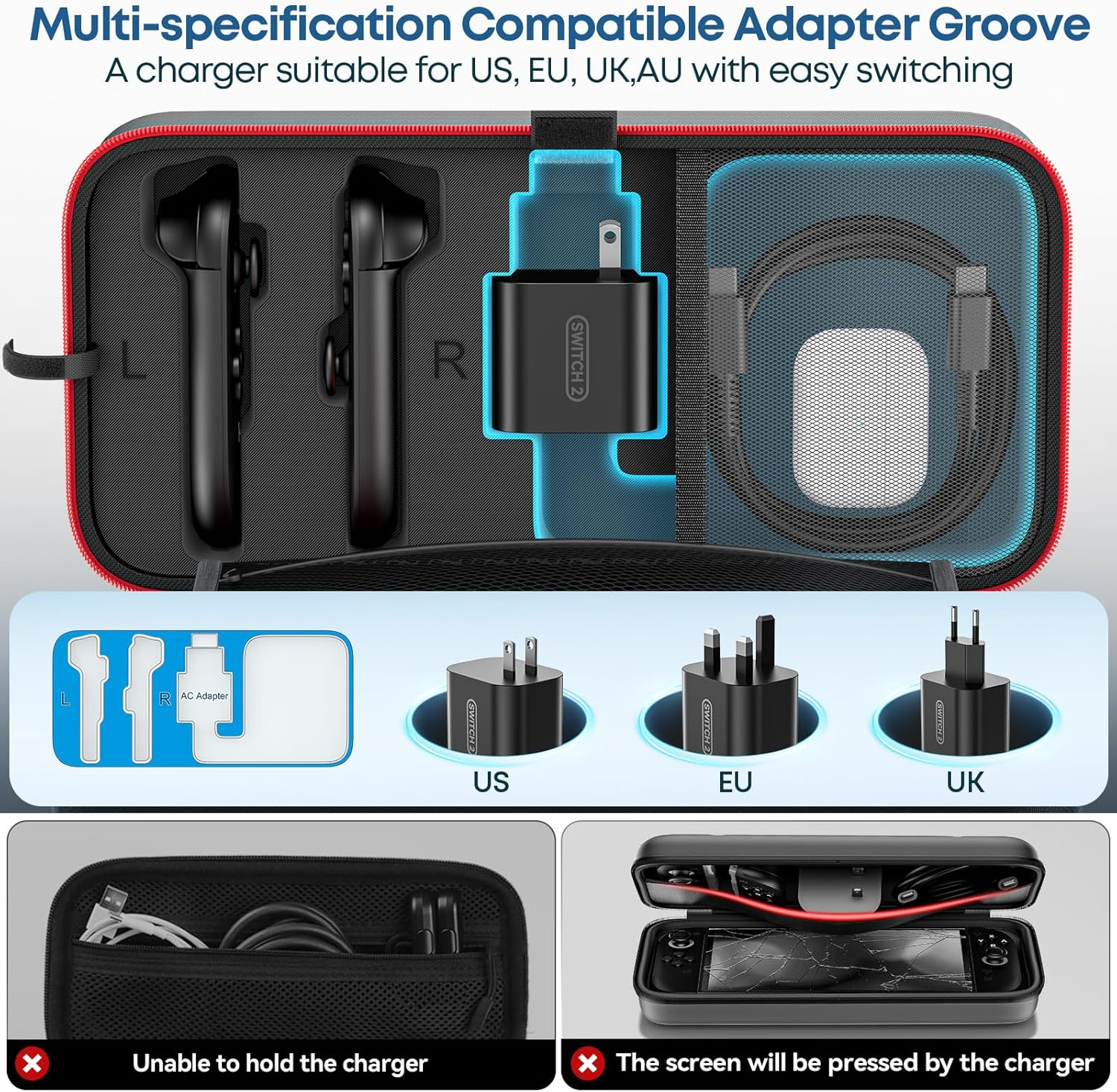 OIVO Switch 2 Carrying Case Compatible with 2025 Nintendo Switch 2, Portable Switch 2 Case Fit for Switch 2 Joycon & Adapter, Hard Shell Protective Travel Bag with 24 Game Slots, Red