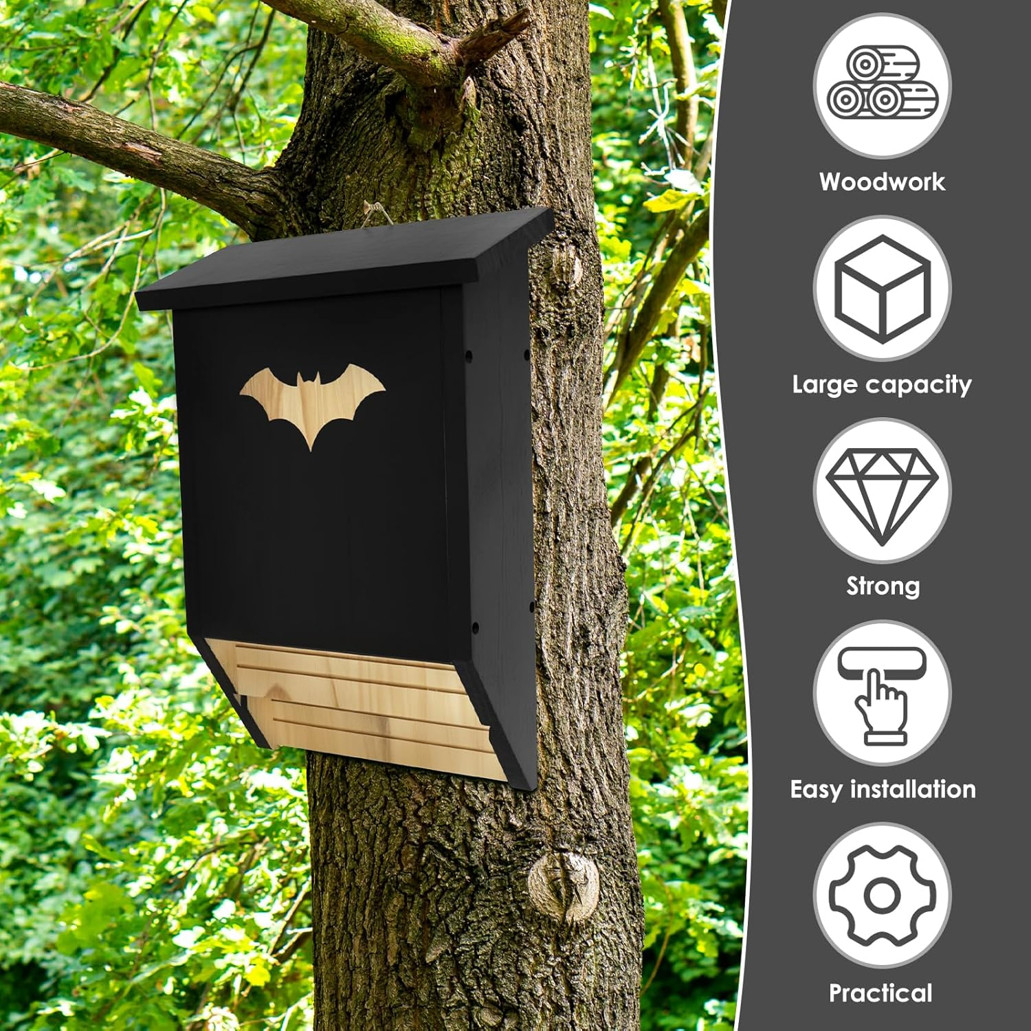 Bat House, Wood Hanging Bat Roost Provide Safe Habitat Wood Bat Box Nest Ample Internal Space Ventilated Moisture Proof for Yard Outdoor Moth image number 6