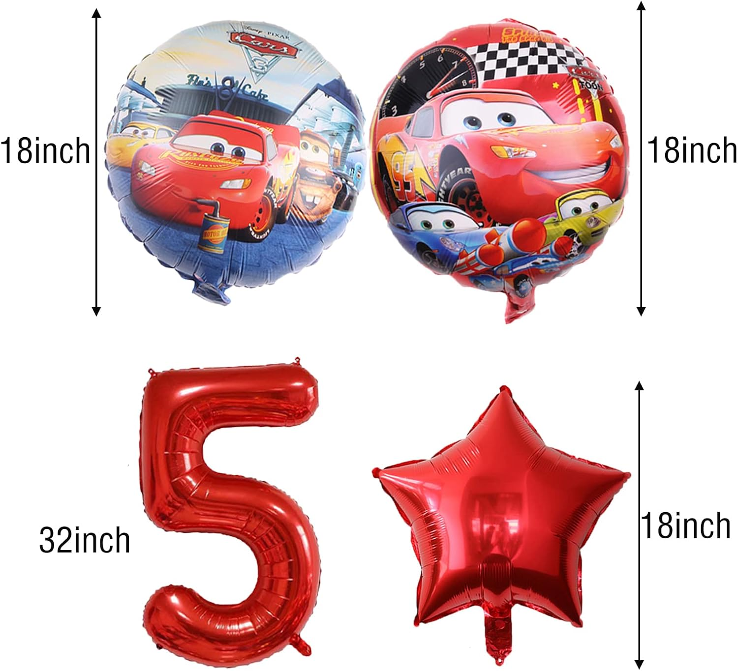 Cars Lightning Mcqueen 3Rd Birthday Decorations 7PCS Foil Balloons for Boys Baby Shower Racing Car Theme Party (5Th Birthday)