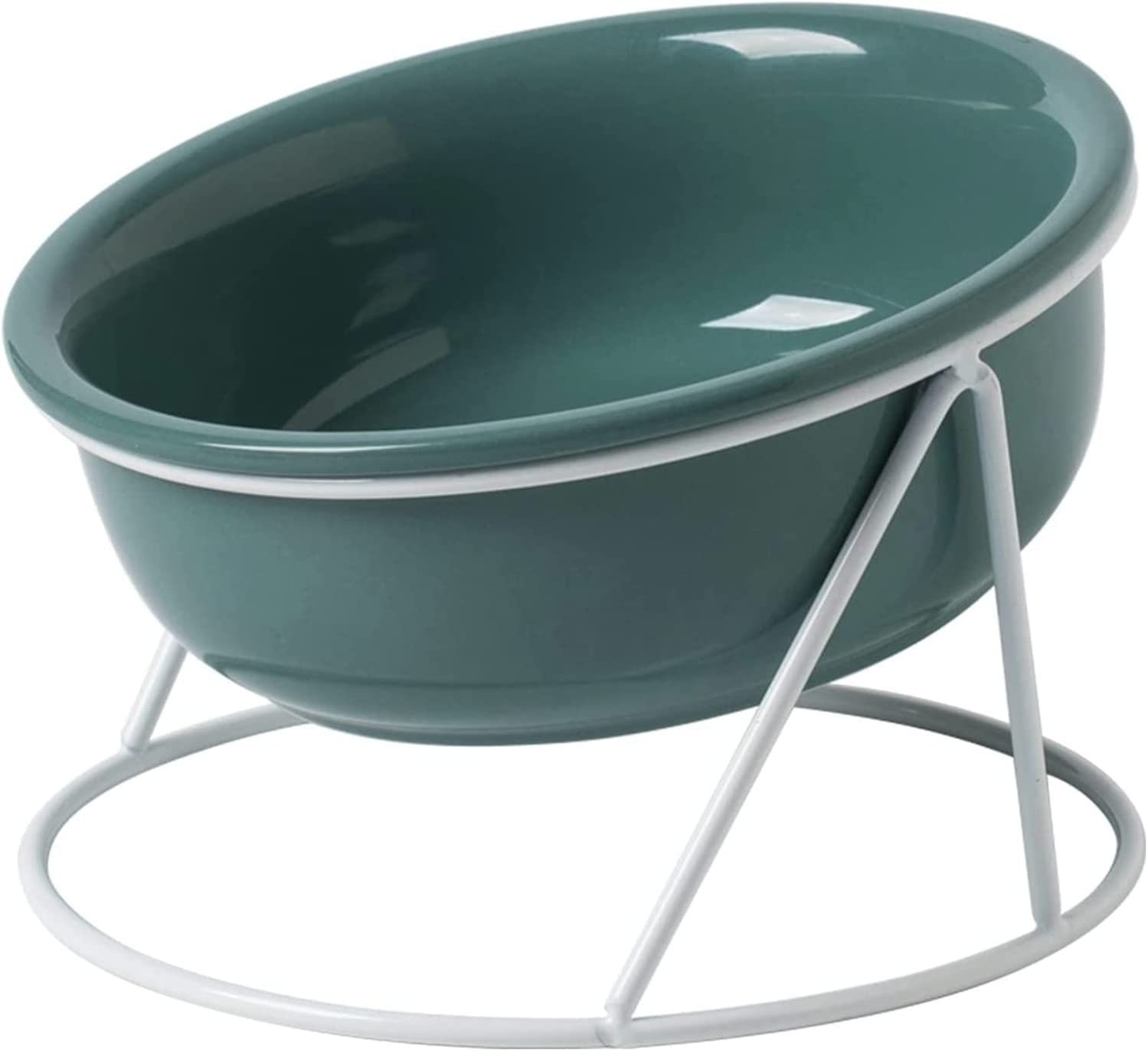 HUIRUMM Ceramic Cat Bowl,Ceramic Raised Cat Dishes,Cat Bowl Elevated, Raised Cat Food Bowl,20 Ounces Pet Food or Water Bowls with Metal Stand,Tilted Cat Dish for Food and Water,No Spill (White)