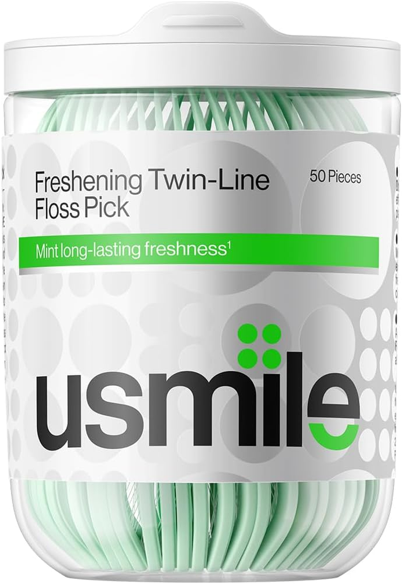 Usmile Twin-Line Floss Picks, 50 Count, Mint Fresh, Gentle on Gums, Long-Lasting Clean, Dental Floss Sticks for Daily Oral Care image number 1