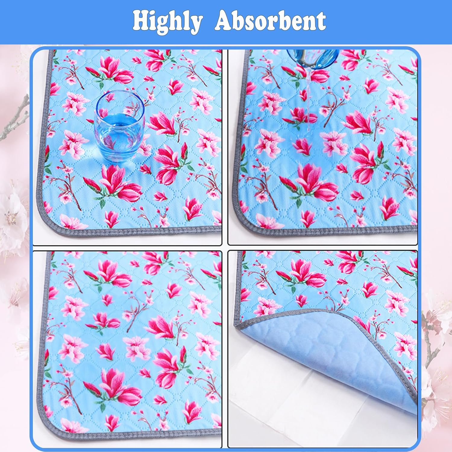 Waterproof Chair Pads for Incontinence, Reusable Washable Wheelchair Pads for Seat with Handles, Highly Absorbent Wheelchair Cover for Adults and Elderly Pink 35.4" X 19.68" image number 3