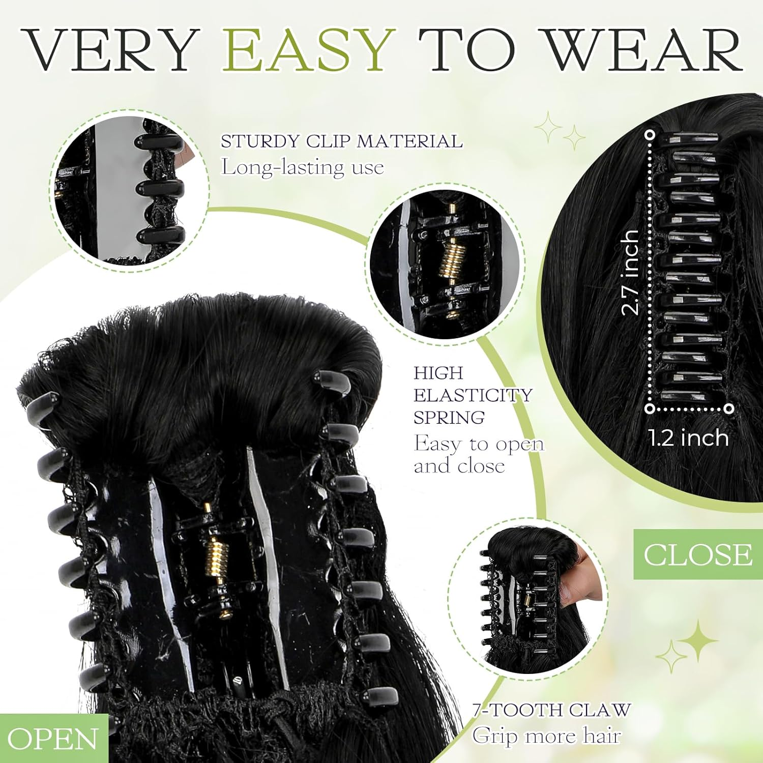 Ponytail Extension Claw 18" Natural-Looking Synthetic Wavy Long Pony Tails Hair Extensions Dark Black Clip-In Hairpiece for Women image number 1