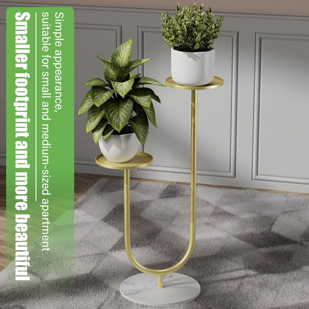 2 Tier Plant Stand Metal,Rock Plate Base, High Temperature Resistance, Scratch Resistance,Tiered Flower Pot Pedestal Display,For Living Room,Balcony,Patio Garden (Gold) image number 2