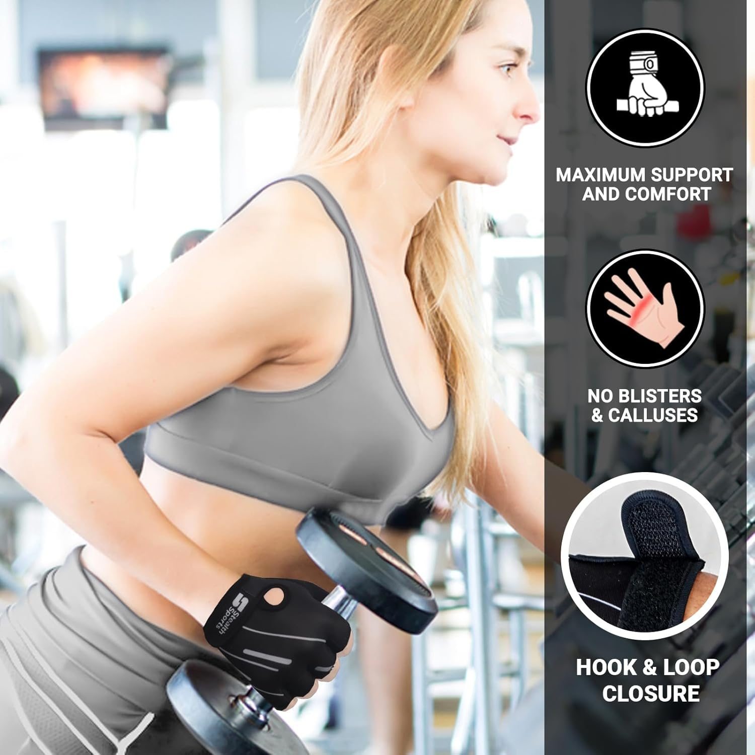 Stealth Sports Weight Lifting Gloves Half Finger Workout Gloves Men Women Anti-Slip Padded Palm Gym Gloves Exercise Gloves Cycling Fitness Weightlifting Strength Training image number 6