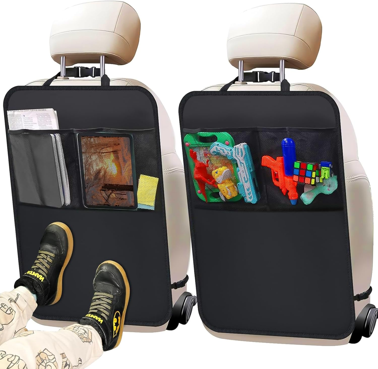 Back Car Seat Organiser for Kids - 2 Pack Car Storage Organizer Backseat Protectors X-Large 60X45Cm, 2 Pocket Seat Back Kick Mats Cover for Vehicles to Protect from Dirt, Mud & Scratches