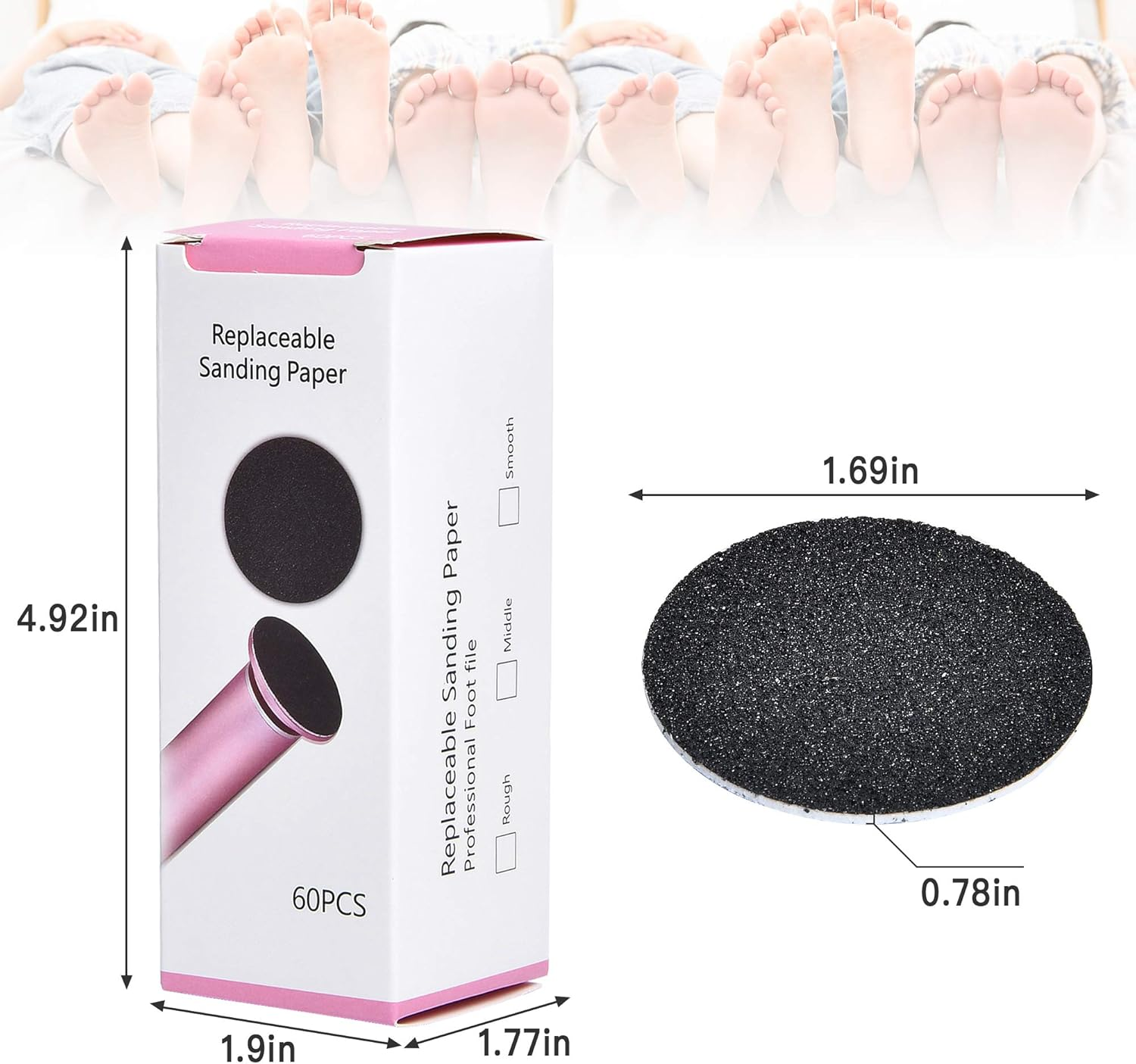 Akamino 120 Pieces Replacement Sandpaper Discs for Electric Foot File - Professional Callus Remover Tool Sandpaper Pad for Men Women Dead Cracked Hard Skin Calluses image number 5