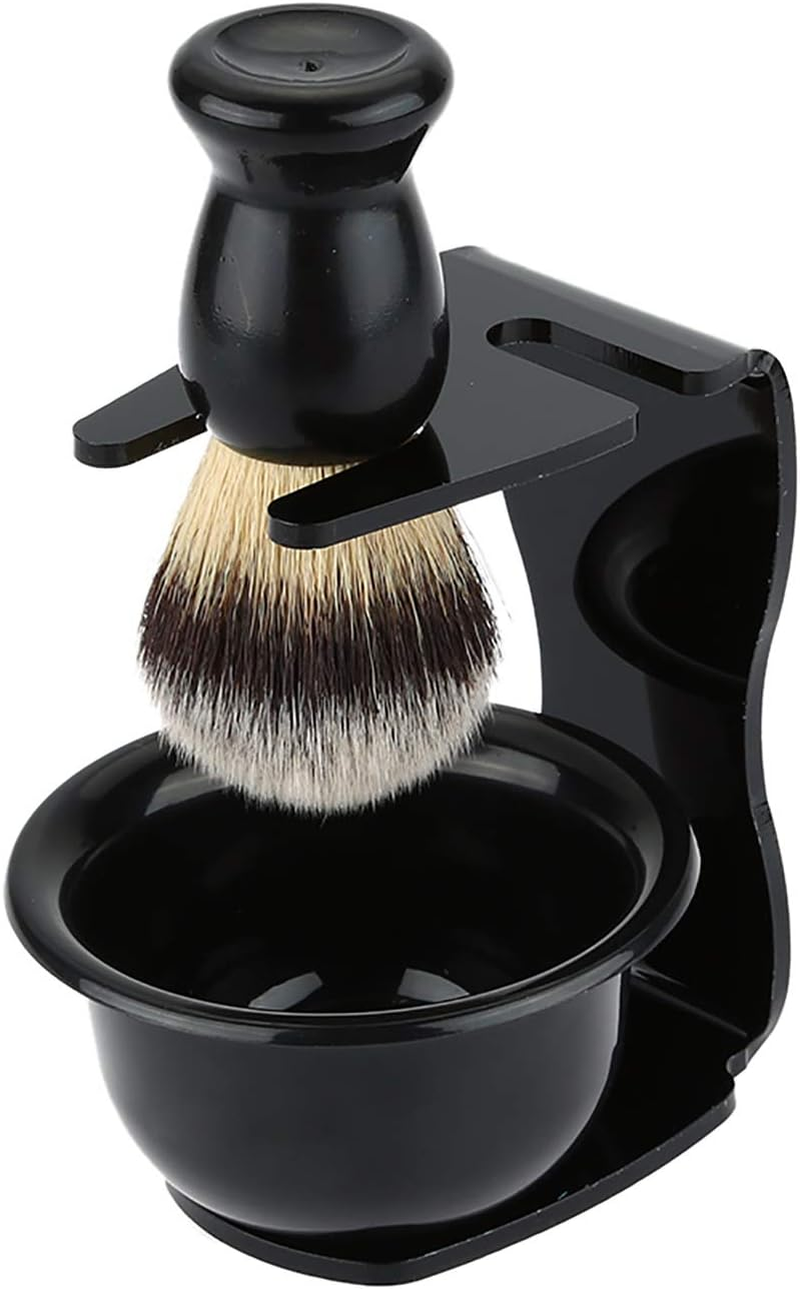 3 in Shaving Brush Kit Shaving Frame Base + Shaving Soap Bowl + Shaving Bowl Modern Design H Shaving Brush Rylic S Shaving Cleaning Tool Black image number 4