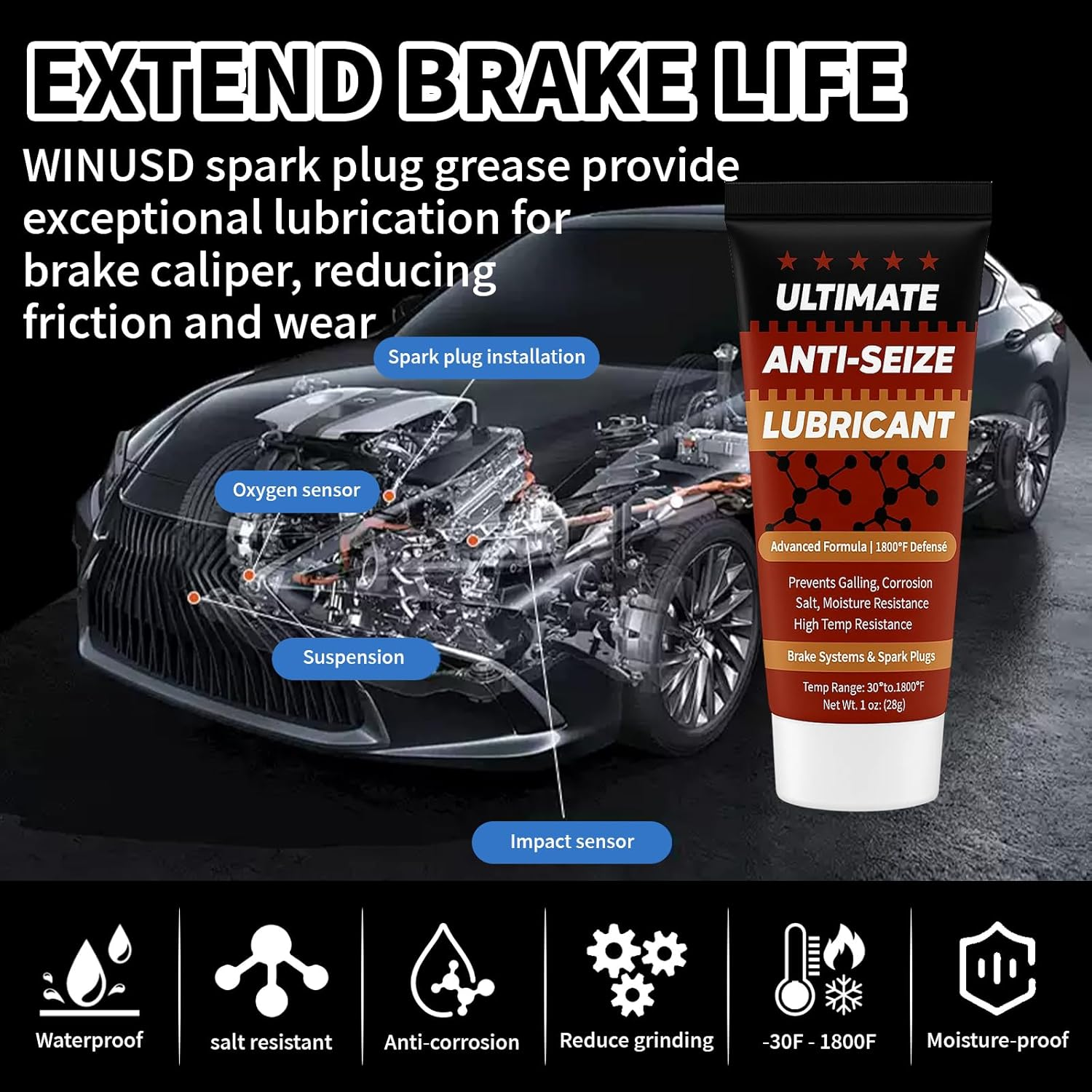 Copper Anti-Seize Thread Lubricant Spark Plug Antiseize Grease Compound for Automotive, Bolts and Nuts | High Temp Brake Parts Lubricant Grease Prevents Rust, Corrosion, Seizing - 1Oz Tube (1-Pack)