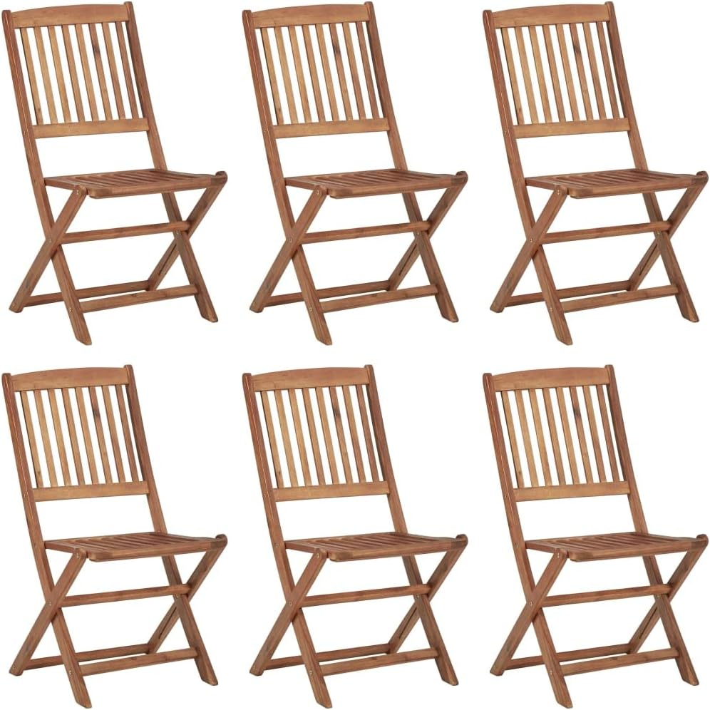 Vidaxl Solid Acacia Wood Folding Outdoor Chairs - Set of 6 - Brown - Durable, Weather-, Patio Dining Chairs image number 1