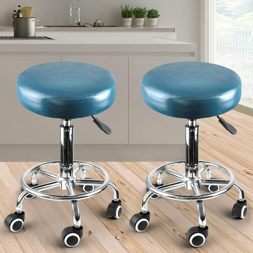 LEVEDE round 360&deg; Swivel Salon Stool, PU Leather 50-65Cm Height Adjustable Barber Stools, Rolling Chair for Home, Office, Spa, Lab (Teal) image number 2