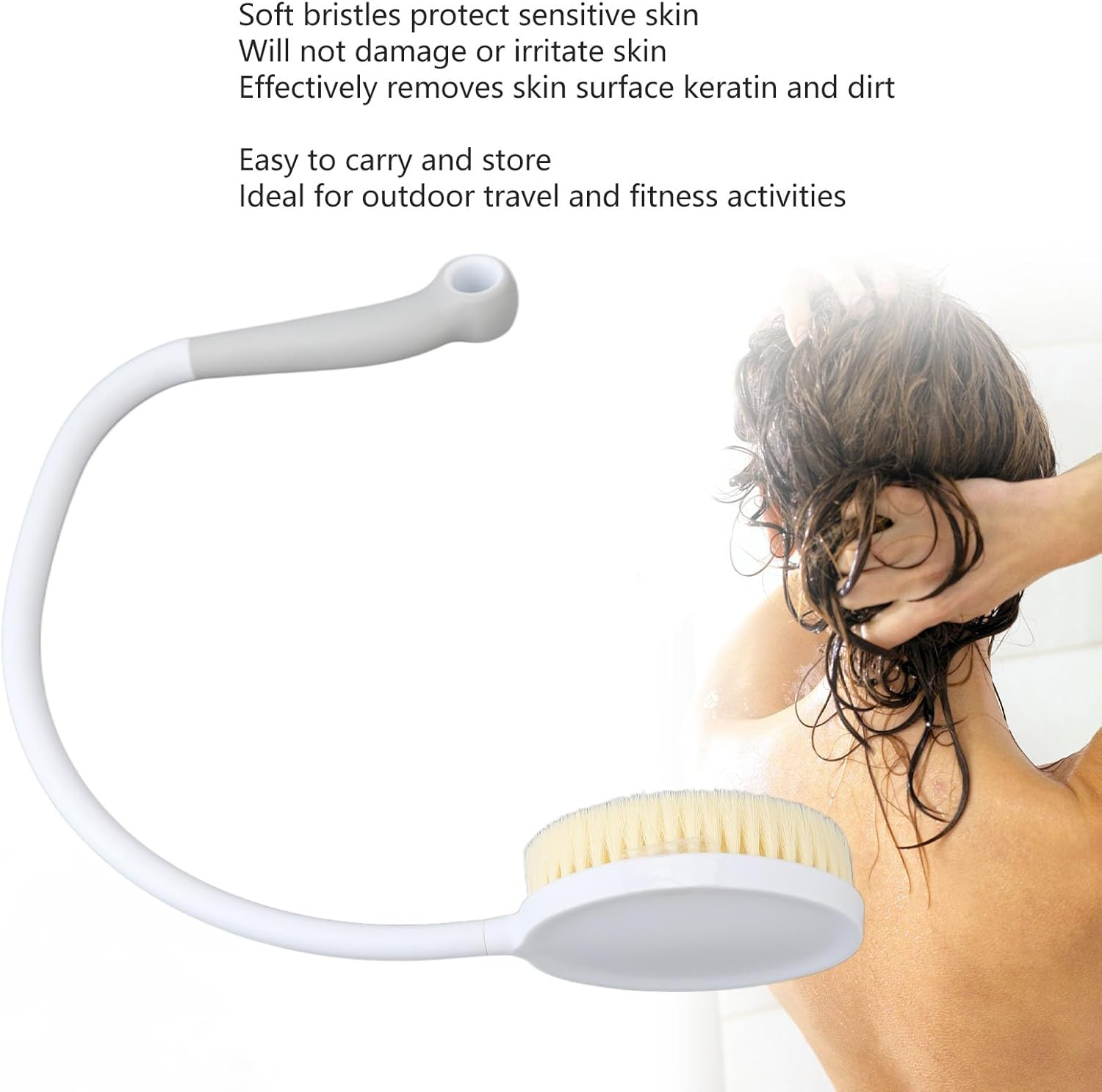 27.5&rdquo; Back Bath Brush with Long Curved Handle, U-Shaped Shower Brush, Curved Back Scrubber Bath Washer Body Scrub Brushes for the Elderly, Disabled, Limited Mobility