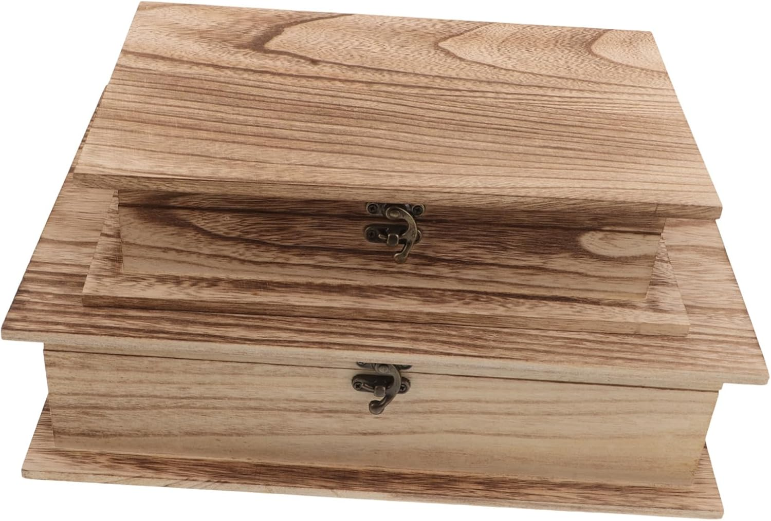 2Pcs Large Wooden Jewelry Box Lockable Storage Natural Wood Finish for Keepsakes Cards Decor image number 2