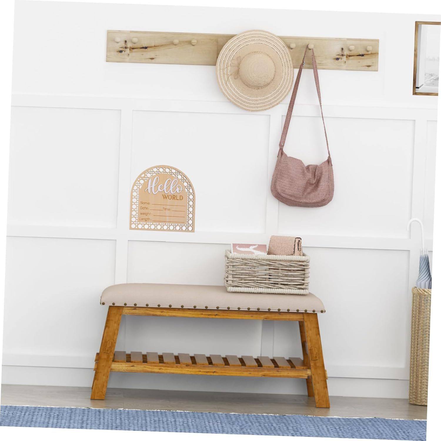 Wooden Infant Birth Announcement Sign Baby Welcome Board Nursery Name Plaque Smooth Surface Newborn Baby Announcement 2Pcs Set image number 3