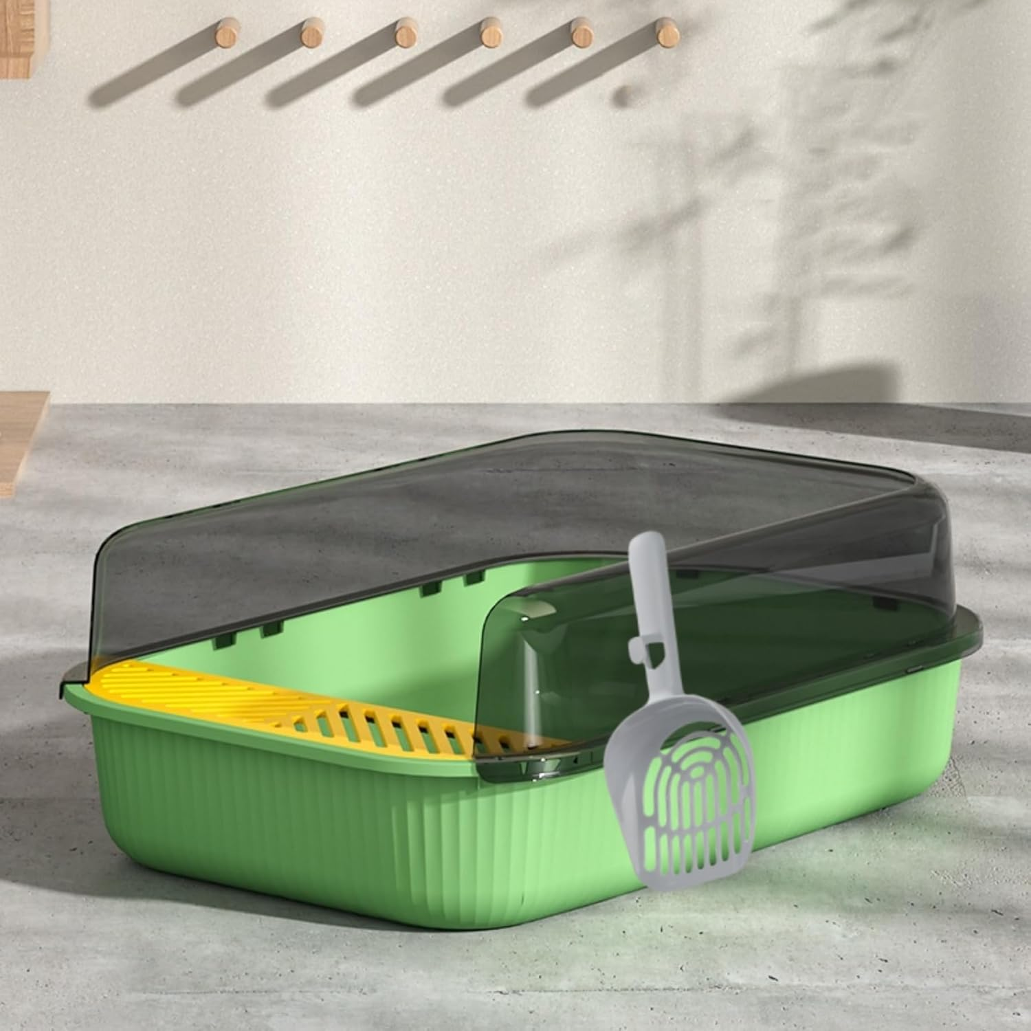 Open Top Cat Litter Box, Anti-Splashing Large Cat Litter Pan, Semi-Closed Removable Cat Cleaning Basin Kitten Toilet with Litter Sifting Scoop and Sides for Small & Medium Size Pets (Herb Green) image number 4