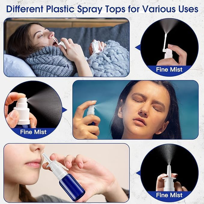 SYGELER Nasal Spray Bottle, 3 Pcs 30Ml/1Oz Glass Refillable Continuous Fine Mister Spray Bottles, Travel Sized Empty Nasal Sprayer with Sprayers, Funnels and Labels(Blue) image number 5
