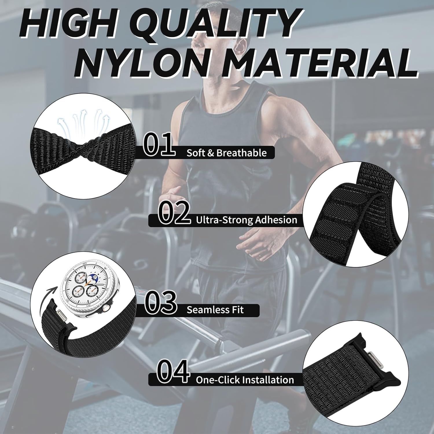 Chinbersky Sports Bicep Strap Compatible with Galaxy Watch 8 Strap 40 Mm 44 Mm/Galaxy Watch 8 Classic Strap 46 Mm, Nylon Elastic Bicep Band Jogging image number 6