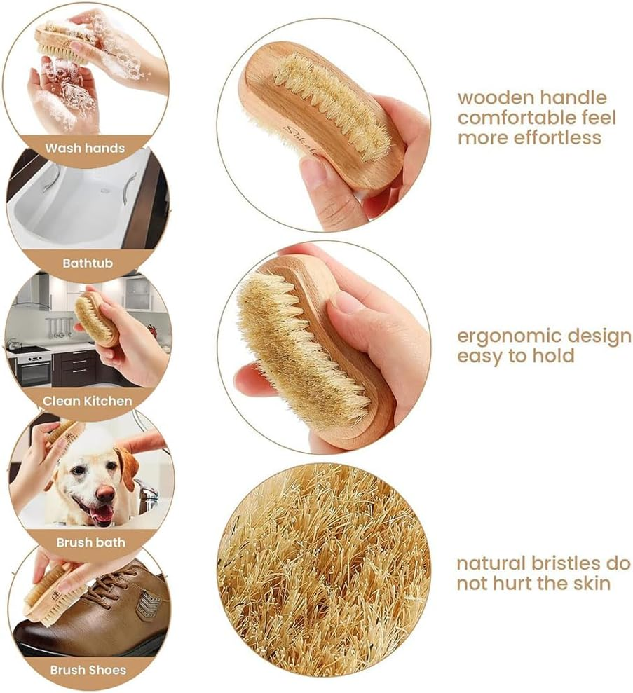 SOUTH FIN Natural Bristle Nail Brush with Beechwood Handle for Manicure and Pedicure Clean and Remove Calluses image number 2