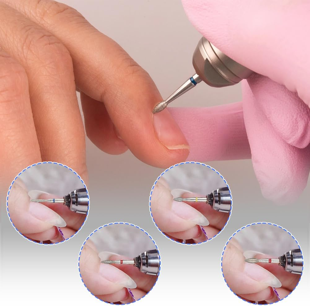 7 Pieces Nail Drill Bits, Portable Diamond Polish Head Nails Mill Bit Sets Professional Remove Cuticle Drills Tools Premium Electric Manicure Polishing Kit for Pedicure Files Home Salon Use Gift image number 1