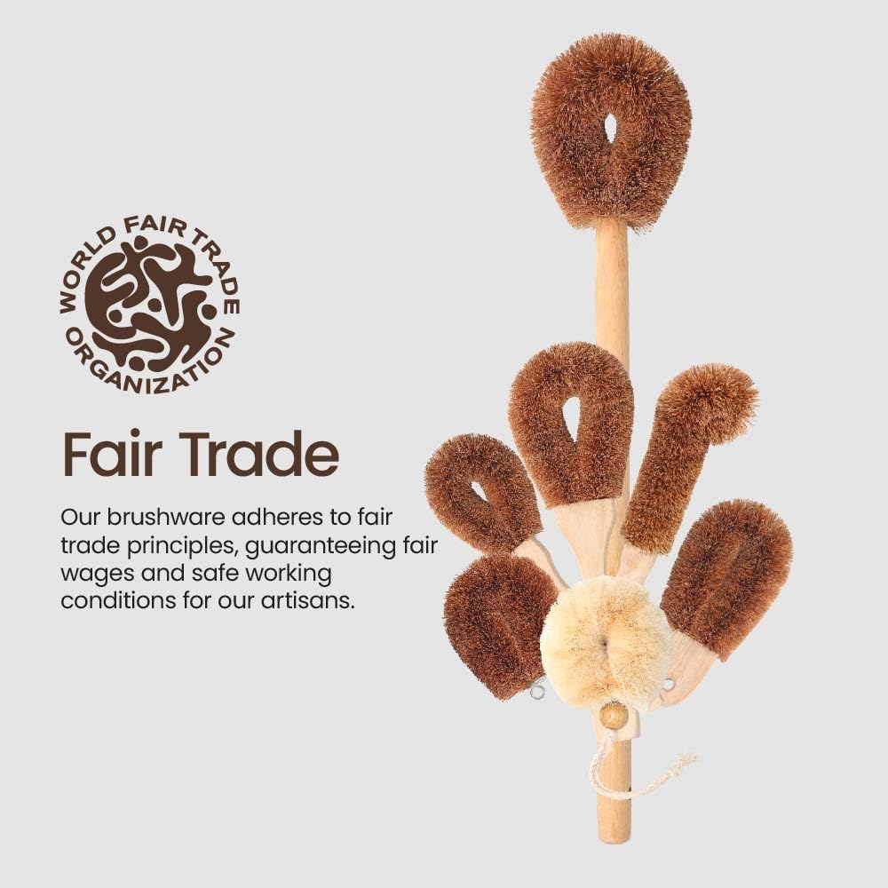 Eco Basics Natural plus Body Brush &ndash; Ethical & Eco-Friendly Exfoliating Brush, Handcrafted by Female Artisan with Natural Rubber Wood & Coconut Fibers, Plastic-Free, Fair Trade, 11X10Cm image number 3