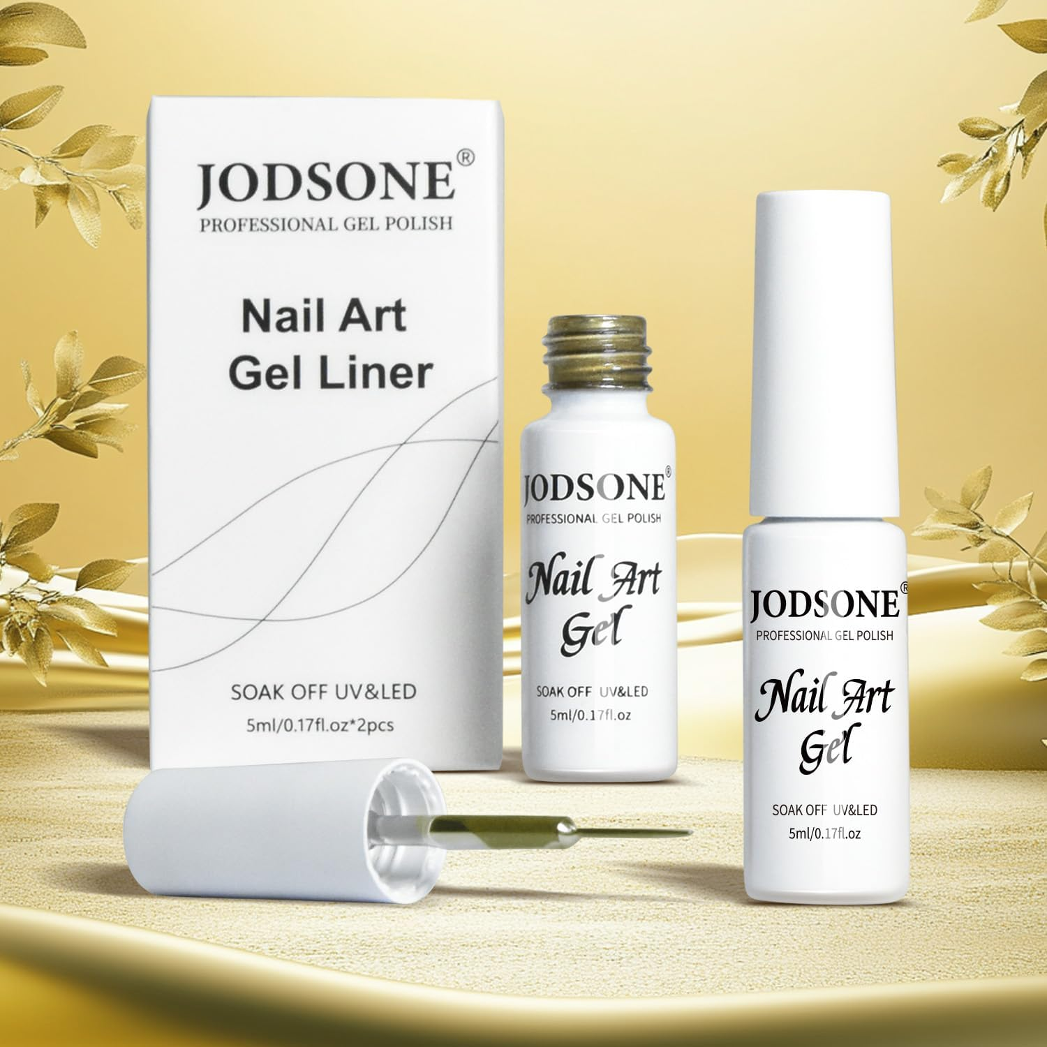 JODSONE 2Pcs Metallic Nail Art Gel Liner Gold Mirror Chrome and Silvery 3D Effect Gel Nail Polish Thin Brush Metal Painted DIY at Home Salon image number 5