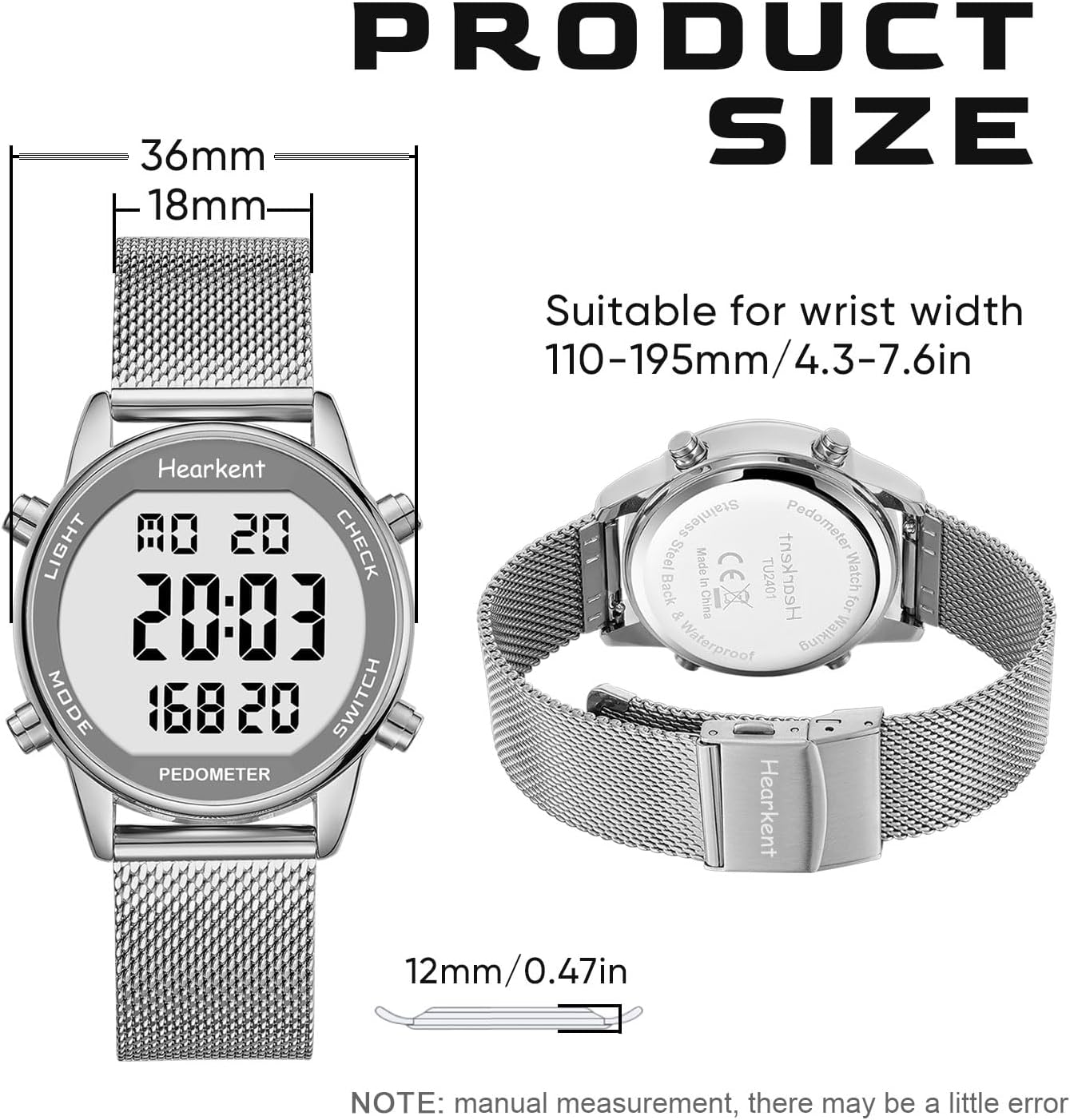 Hearkent Pedometer Watch for Women, Step Tracker with Calories Counter, Non Bluetooth Pedometer Watch, 30M Waterproof, LCD Large Number Display Wrist Watch for Walking and Daily Activity