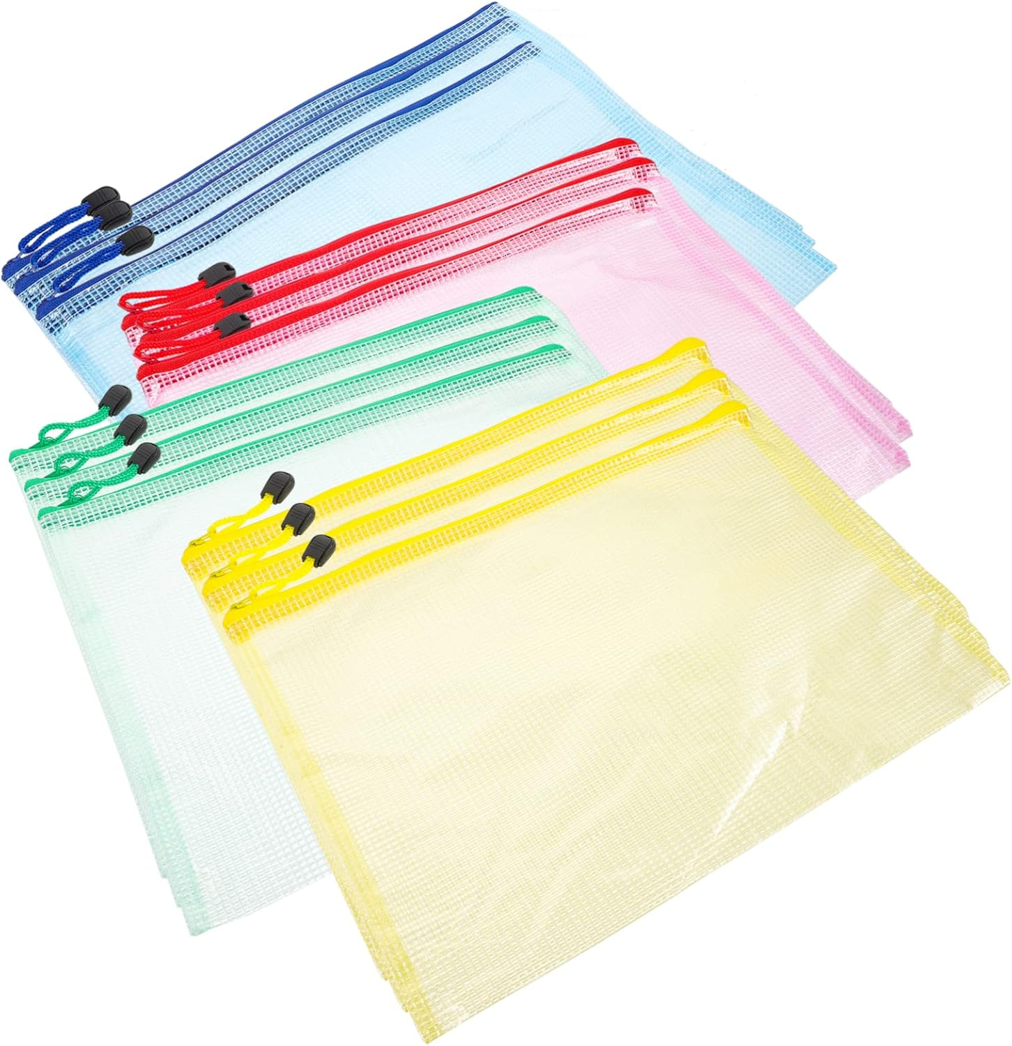 VILLFUL 12Pcs A4 Waterproof Document Pouches with Zipper, Thickened File Organizer Bags for Office and School, Multi-Color Receipt and Stationery Holders image number 2