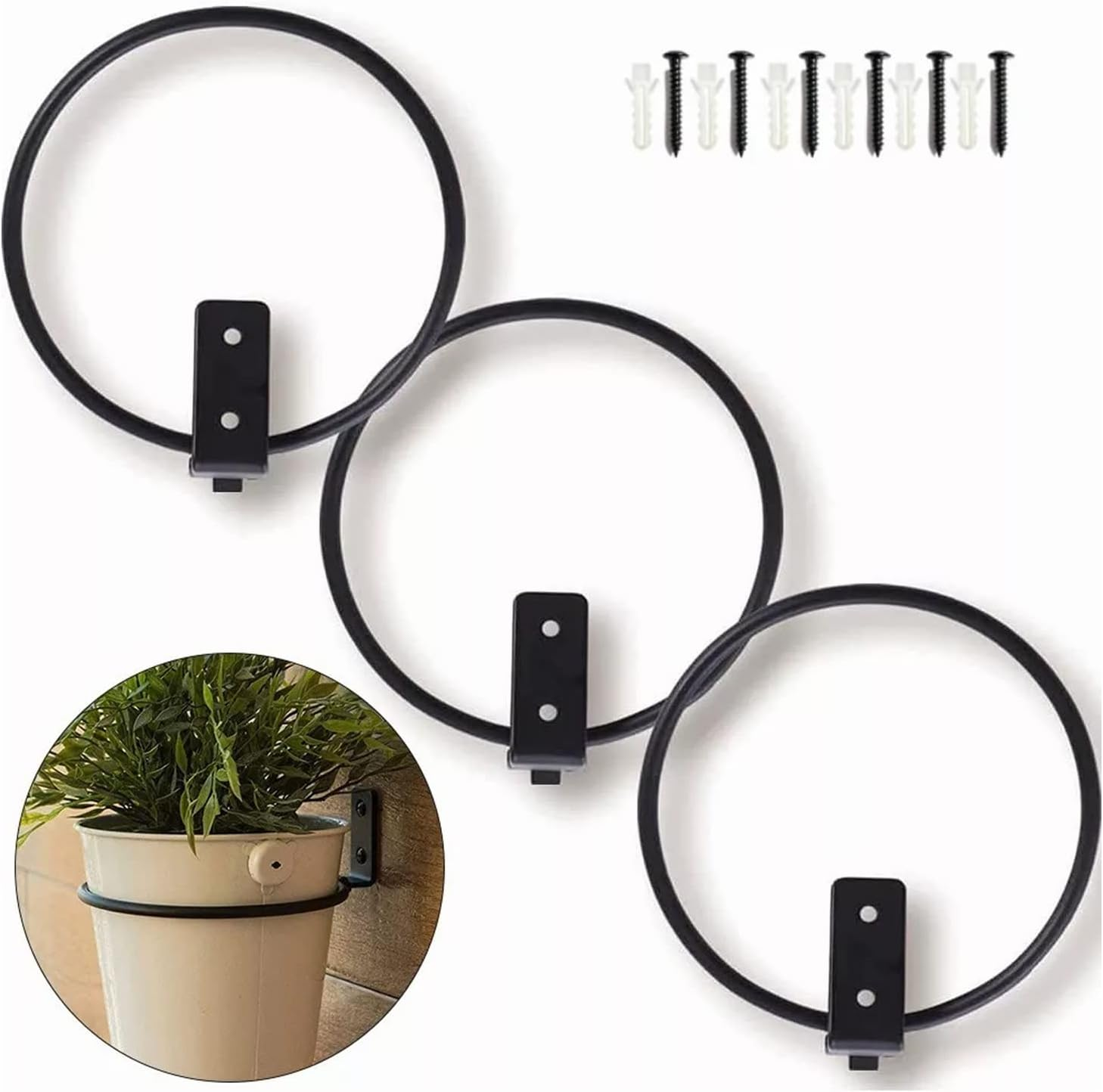 Sorandy Wall Mounted Plant Holder, 3Pcs 6 Inch Flower Pot Hanger with 90 Degree Swing Arm and Screw Kit for Indoor/Outdoor Plants image number 1