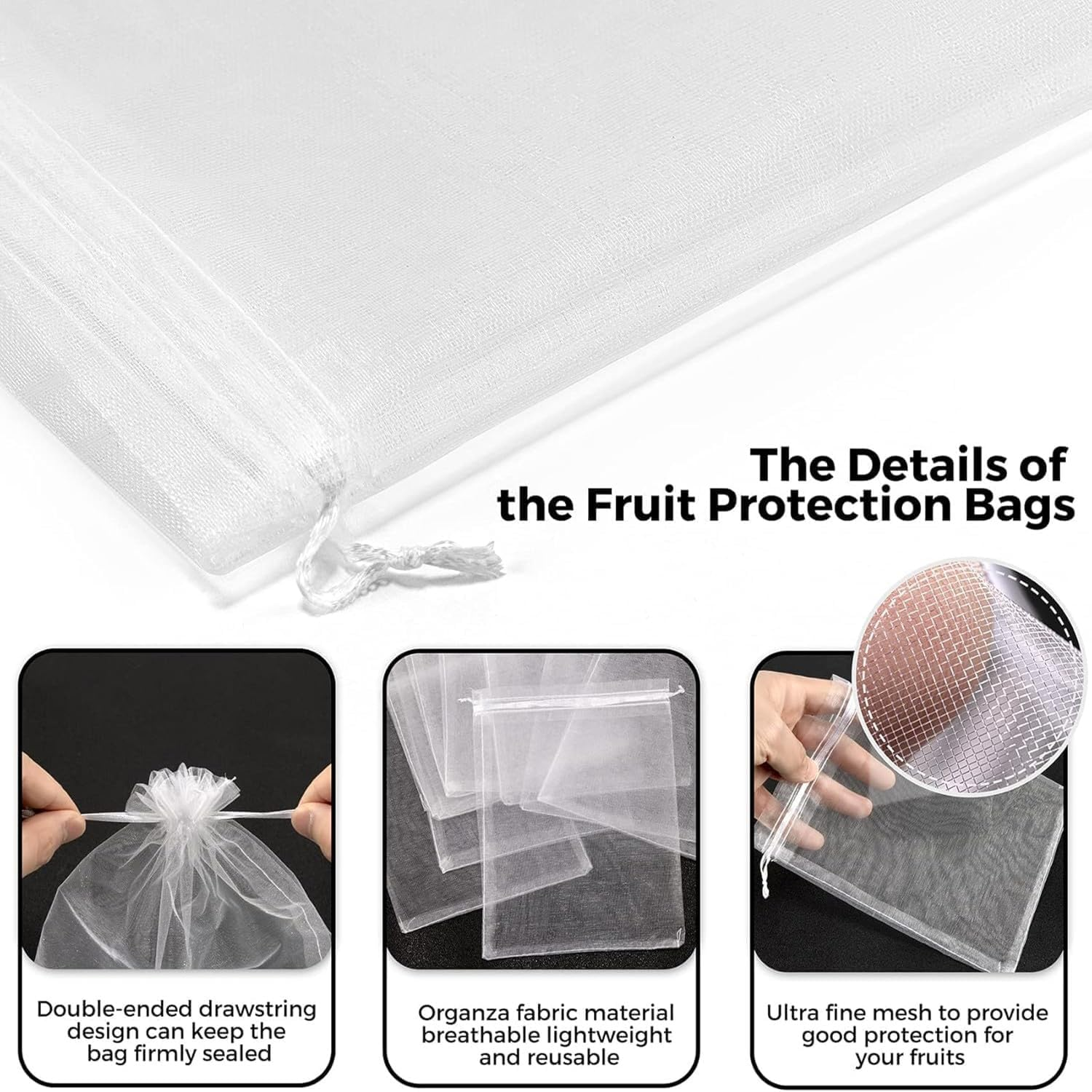 50Pcs Fruit Protect Bags, Reusable Mesh Garden Netting Protection Bag for Plants Vegetables for Plant/Fruit/Flower (Green, 8 * 12Inch) image number 6