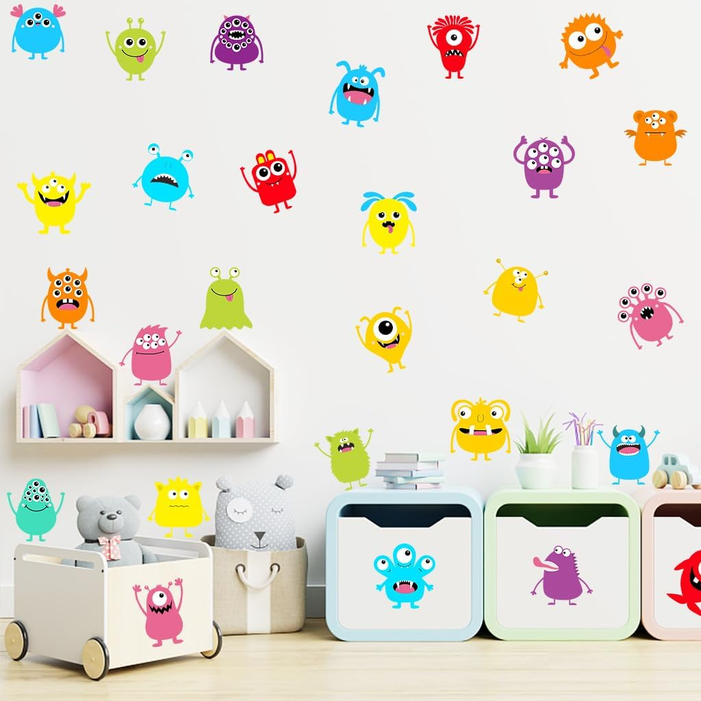 Maydahui Cute Naughty Monster Wall Sticker Big Eye Cartoon Monster Wall Decal (33 * 33 Inch) Art Murals Decor for Halloween Nursery Living Room Kids Bedroom Daycare Center image number 4