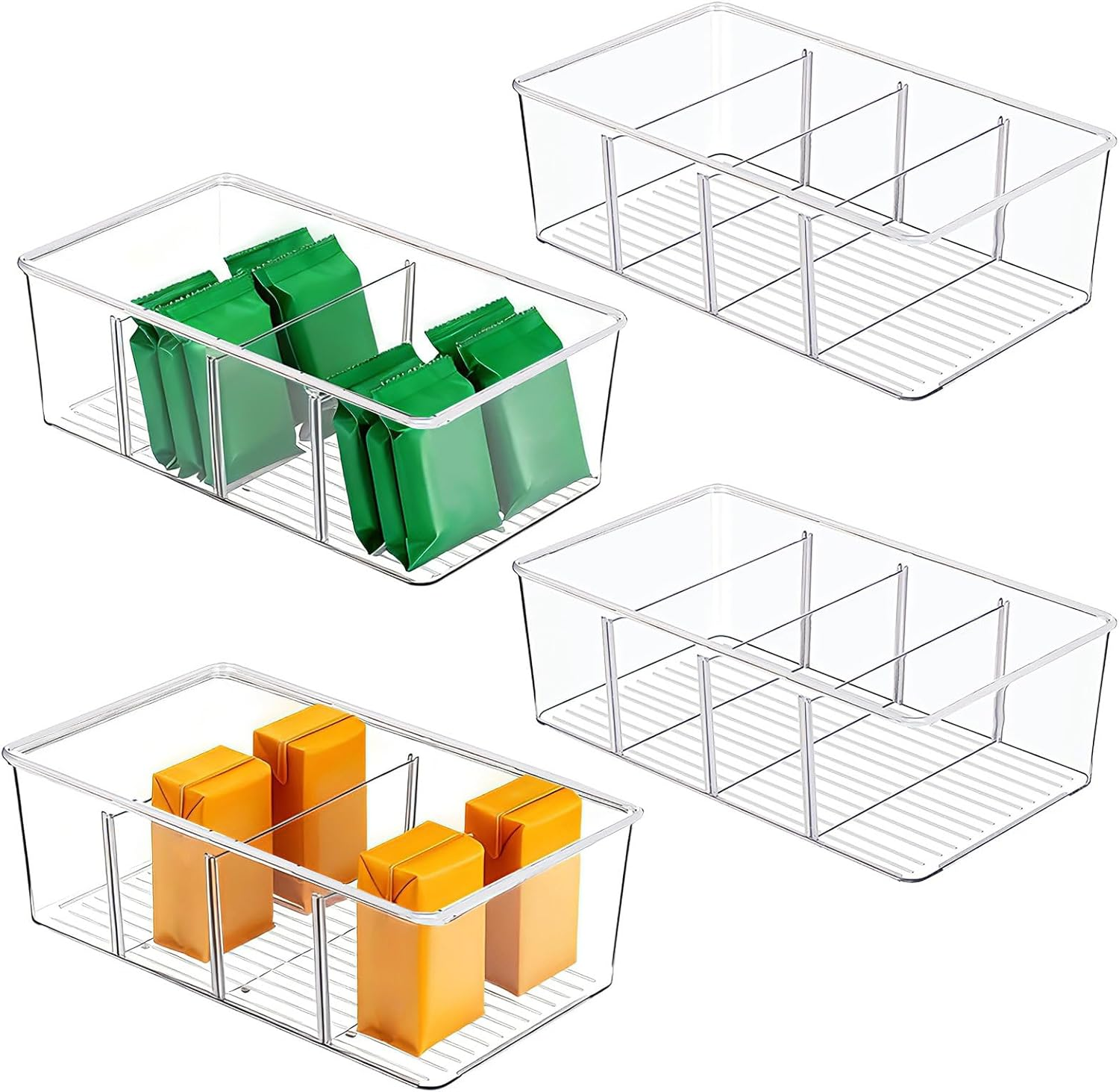 4 Pack Pantry Organizers and Storage Bins, Clear Plastic Medicine Cabinet Organizer, 4 Compartment Holder Packets for Pantry, Kitchen, Fridge, Snacks image number 3