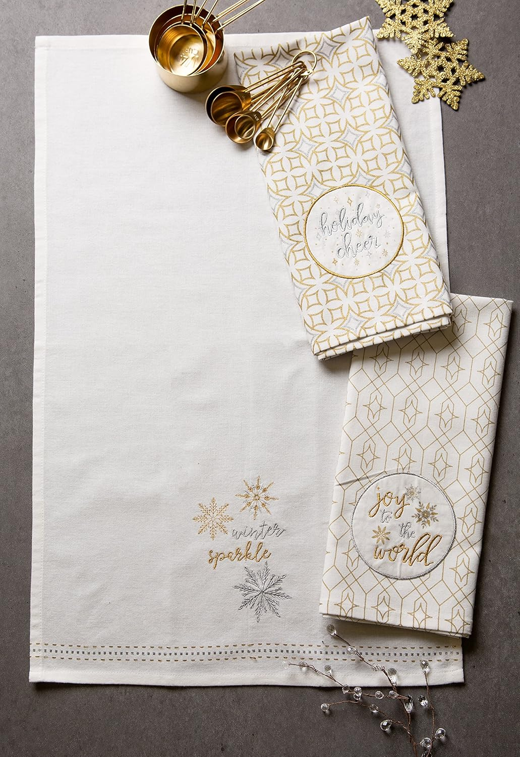 DII Christmas Dish Towels Decorative Metallic Holiday Kitchen Towel Set, 18X28, Winter Sparkle, 2 Count image number 3