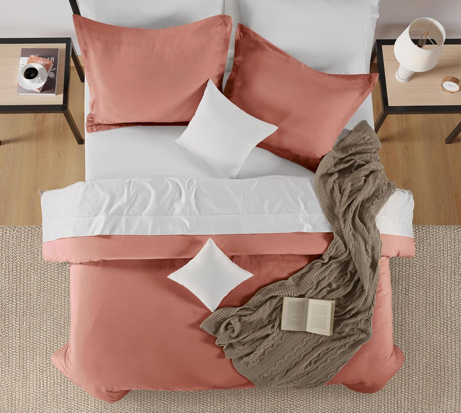 Lane Linen 100% Organic Cotton Duvet Cover 3-Piece Set (1 Duvet Cover, 2 Pillowcases), Rose Dawn, Queen Quilt Cover image number 2