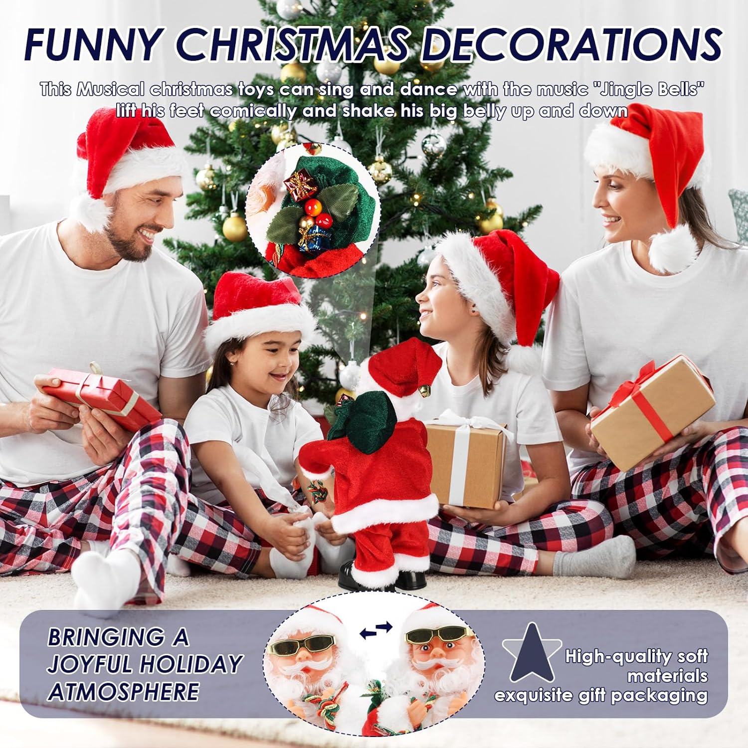 Electric Santa Claus Toy with Shaking Belly and Feet, Singing and Dancing Musical Christmas Doll, Xmas Gift image number 4